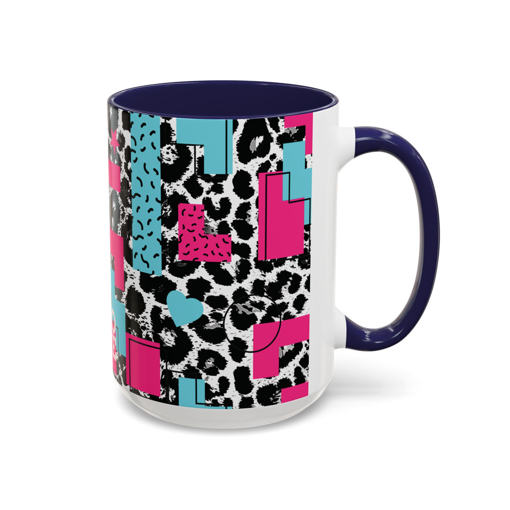 Retro Vibes Love Blocks Leopard Print Coffee Mug Kitchen Decor, Gift