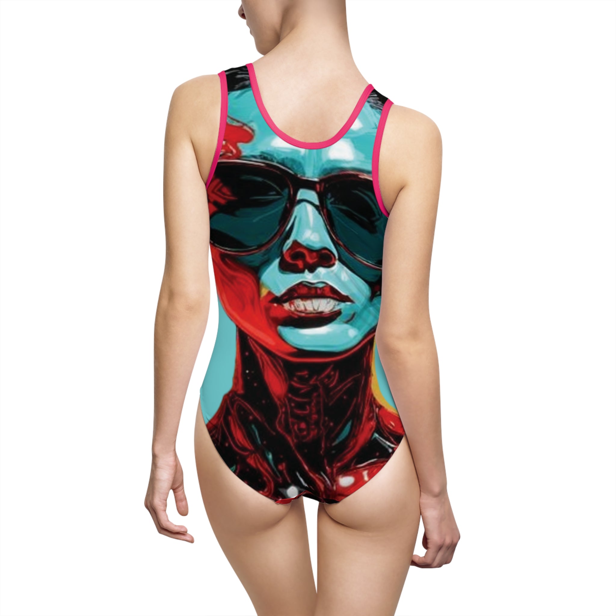 Bold Pop-Art Sunglasses Portrait Swimsuit — Women's One-Piece