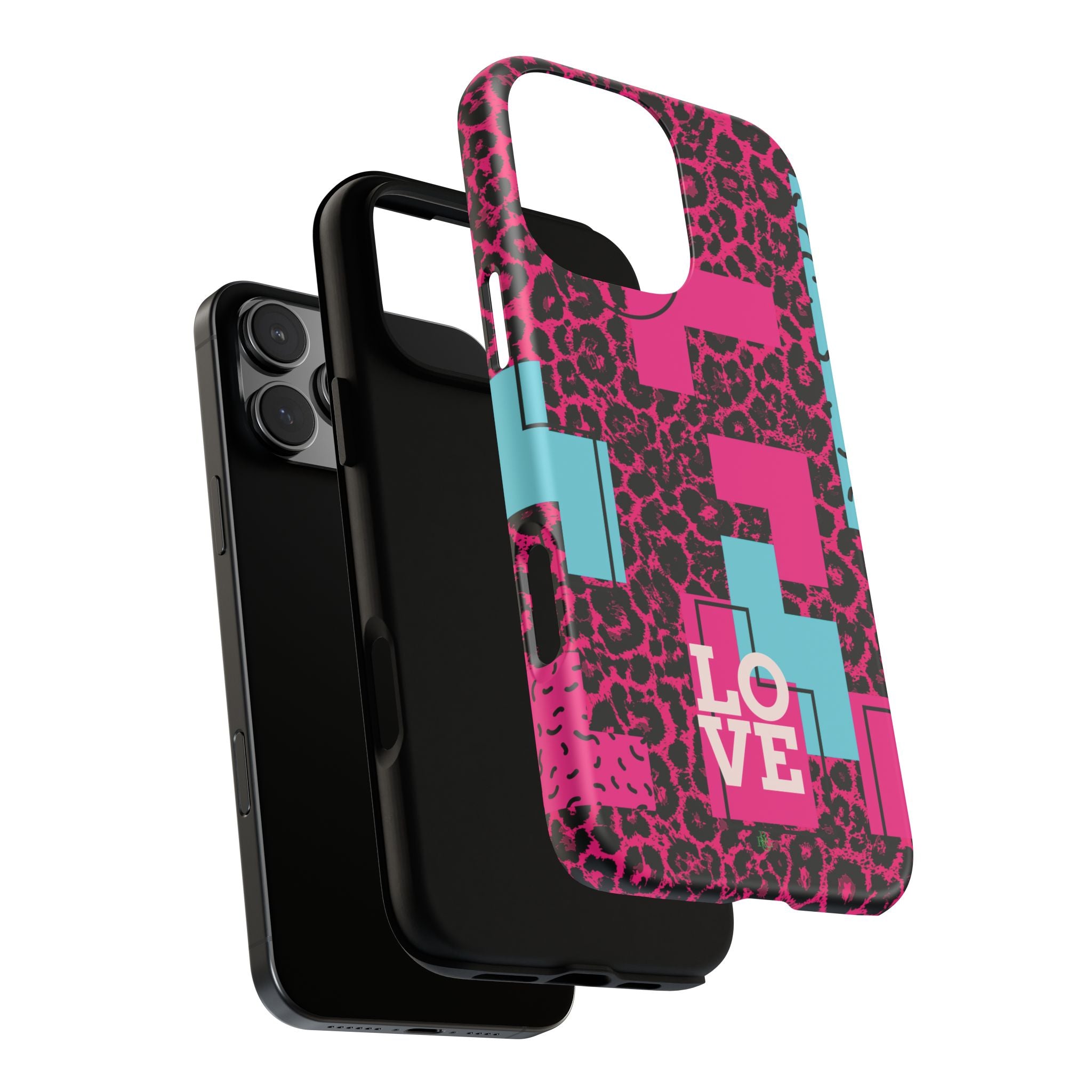 Pink Love Retro Blocks Leopard RG Tough Phone Case for iPhone, Galaxy, or Google Pixel