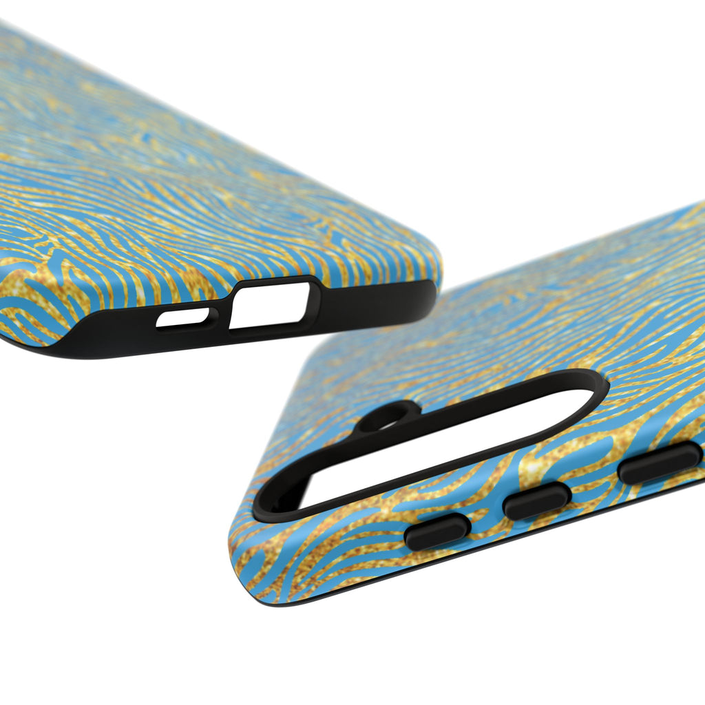 Blue Gold Zebra Tough Case for iPhone, Galaxy, or Google Pixel