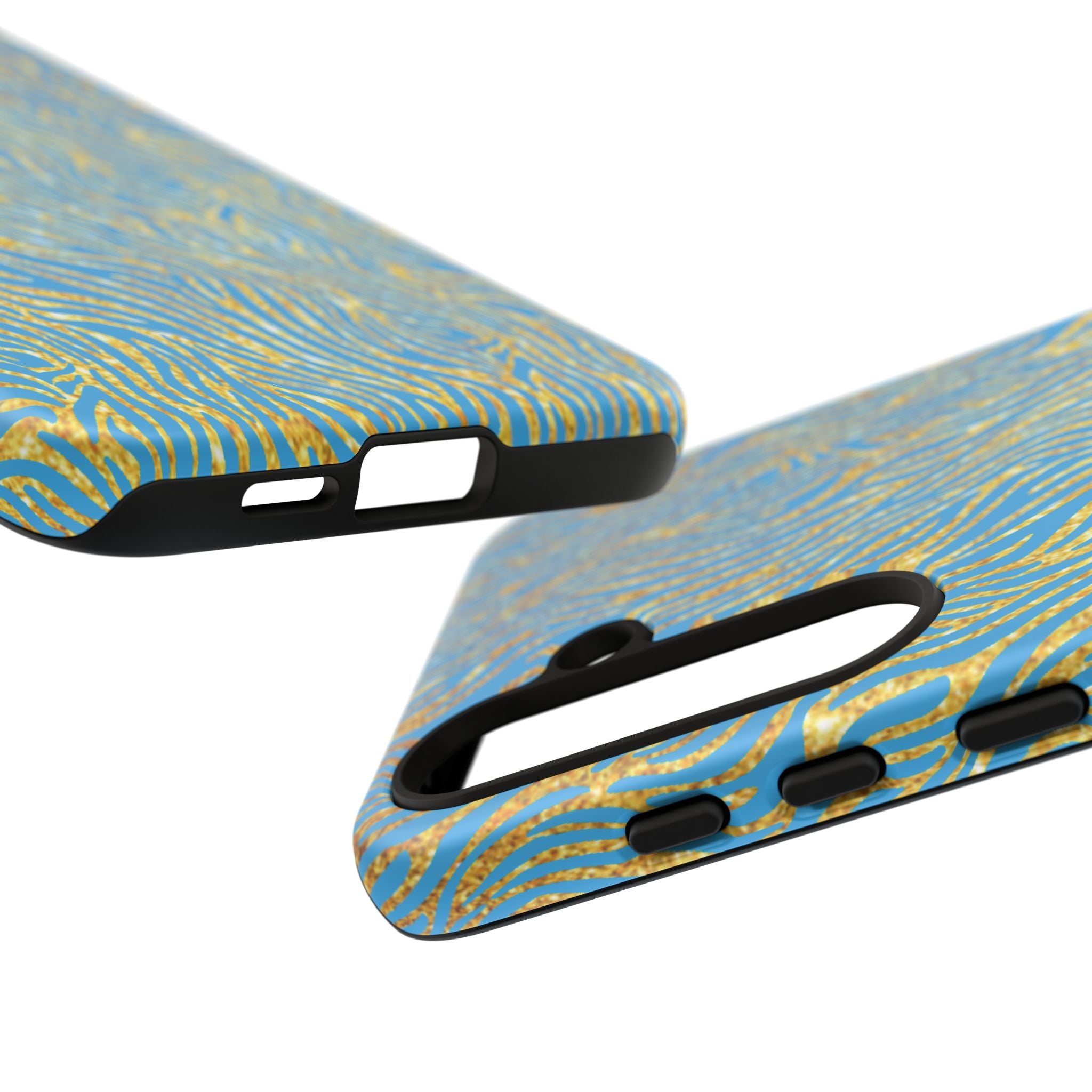 Blue Gold Zebra Tough Case for iPhone, Galaxy, or Google Pixel
