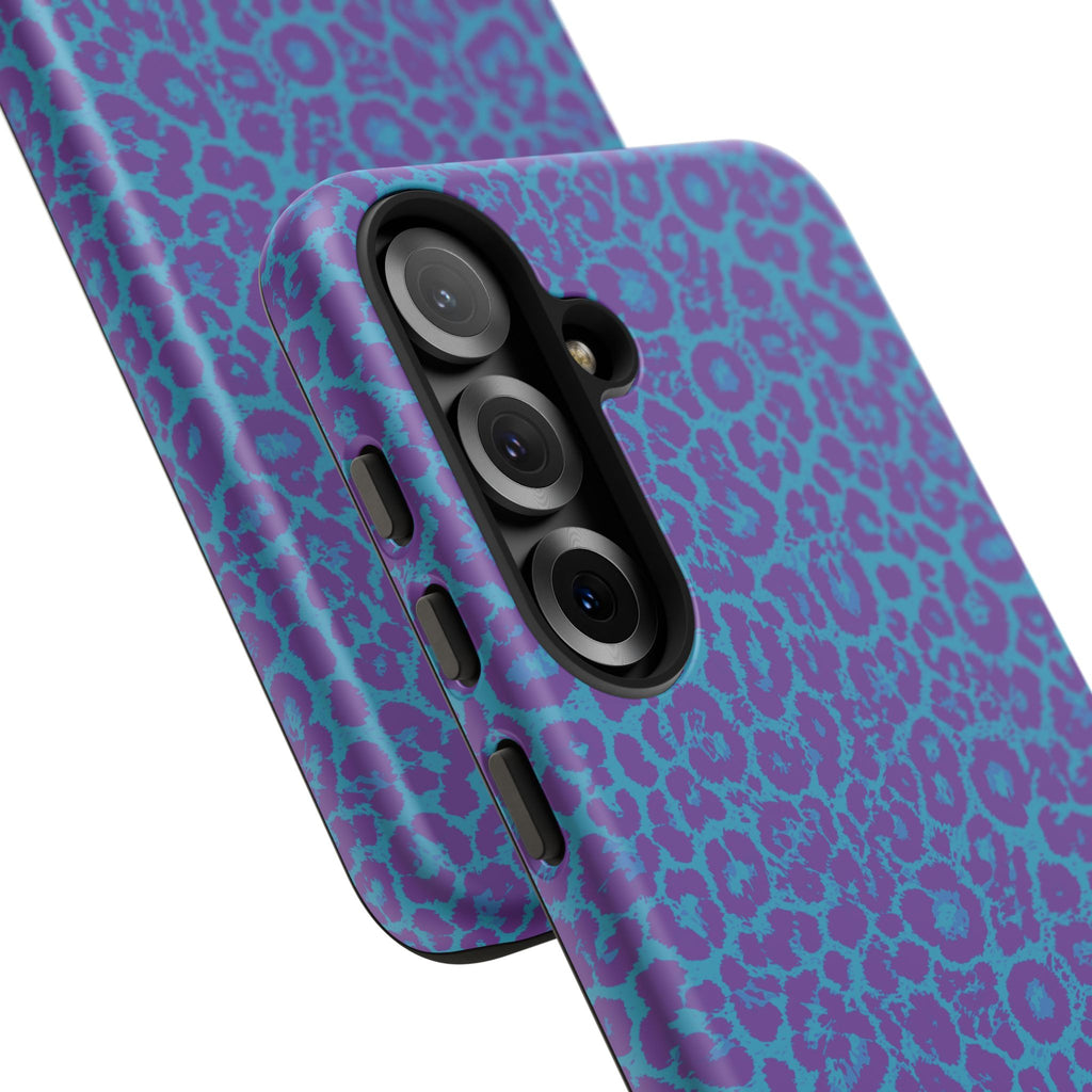 Leopard Printed Purple Blue Tough Phone Case for iPhone, Galaxy, or Google Pixel