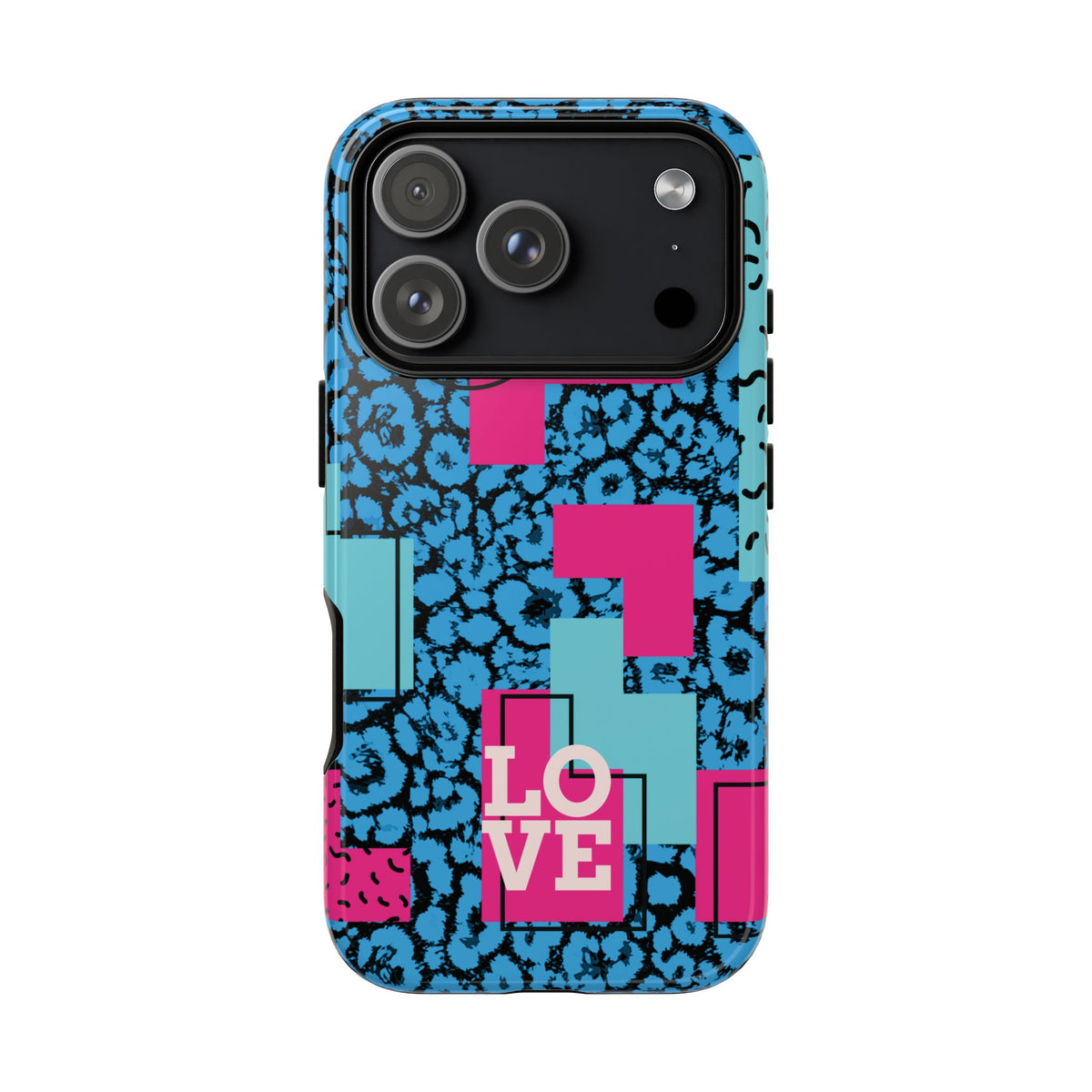 LOVE Blue Leopard 80s Vibe Tough Case for iPhone, Galaxy, or Google Pixel