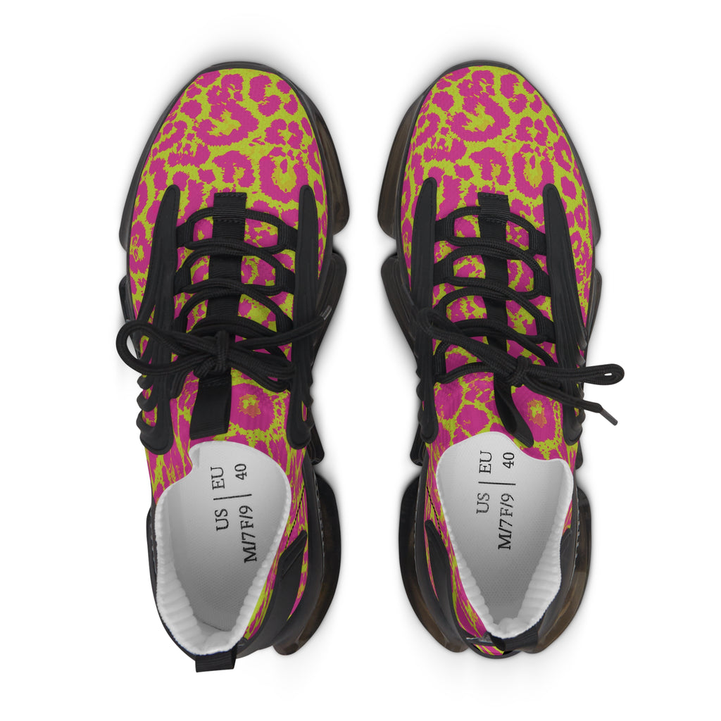 Neon Pink Lime Leopard Women's Mesh Sneakers