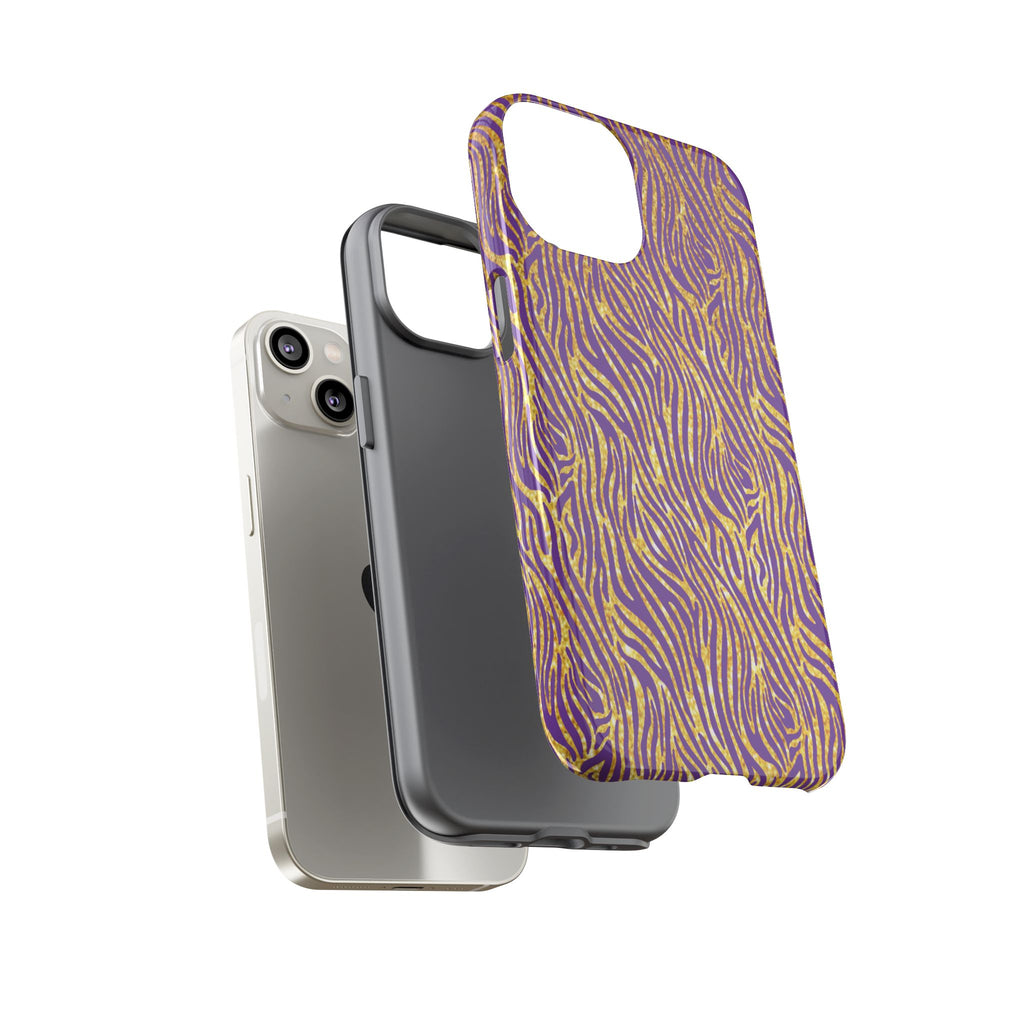 Vibrant Purple Gold Zebra Tough Phone Case iPhone, Galaxy, or Google Pixel