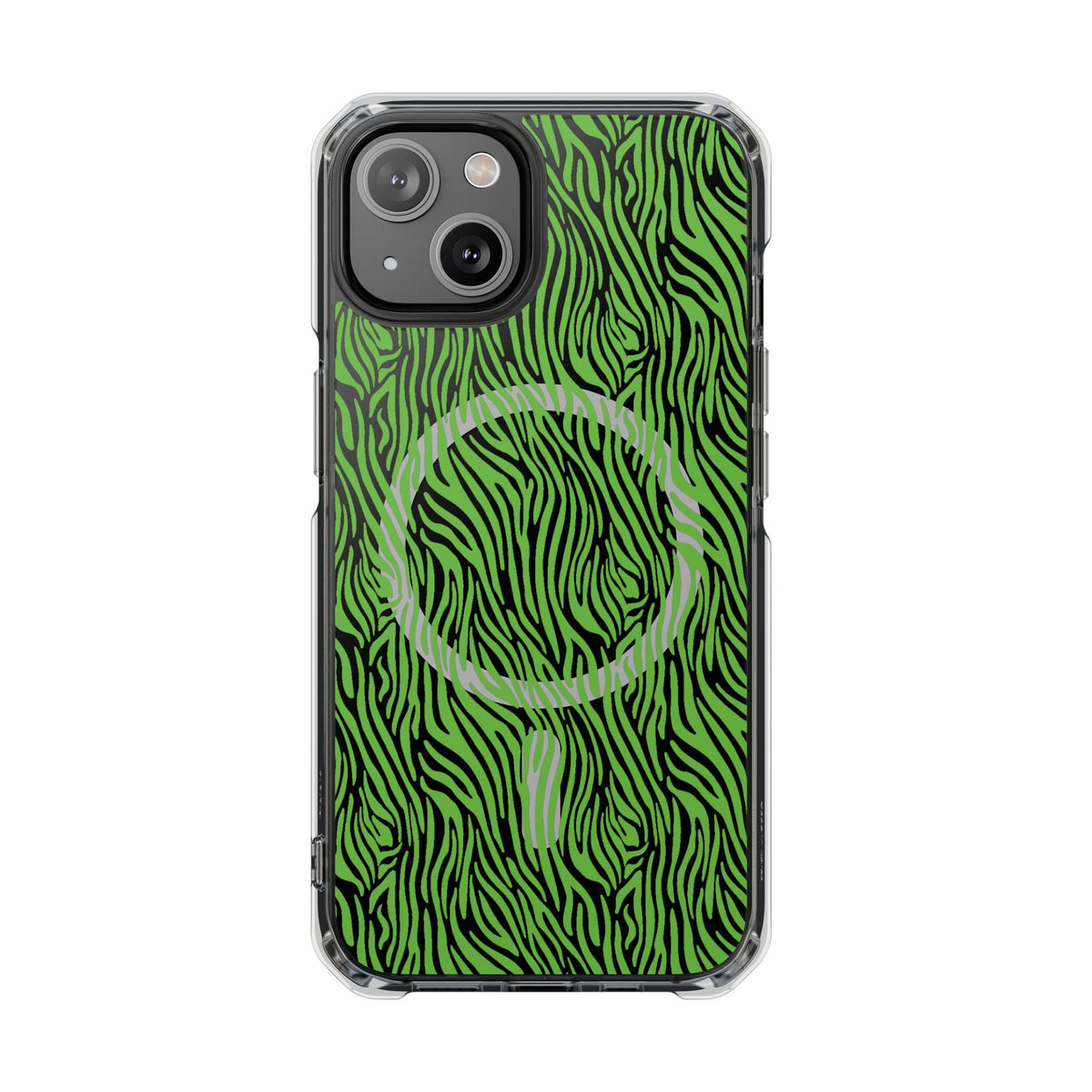 Neon Green Zebra Magnetic iPhone 14, 15, 16 Series Clear Impact Cases
