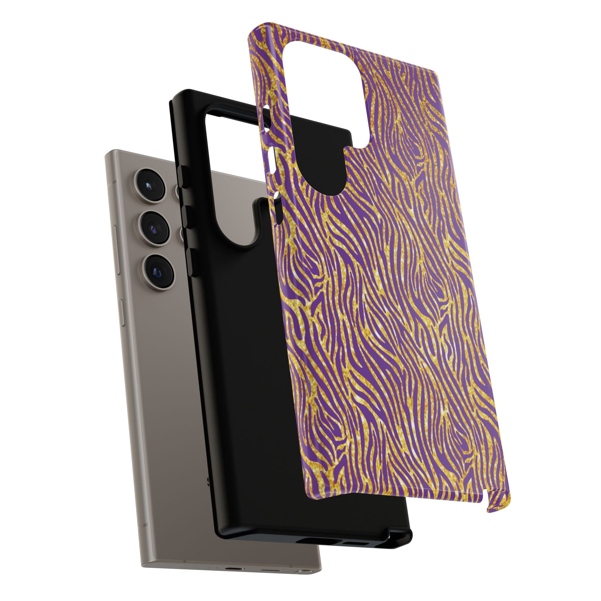 Vibrant Purple Gold Zebra Tough Phone Case iPhone, Galaxy, or Google Pixel