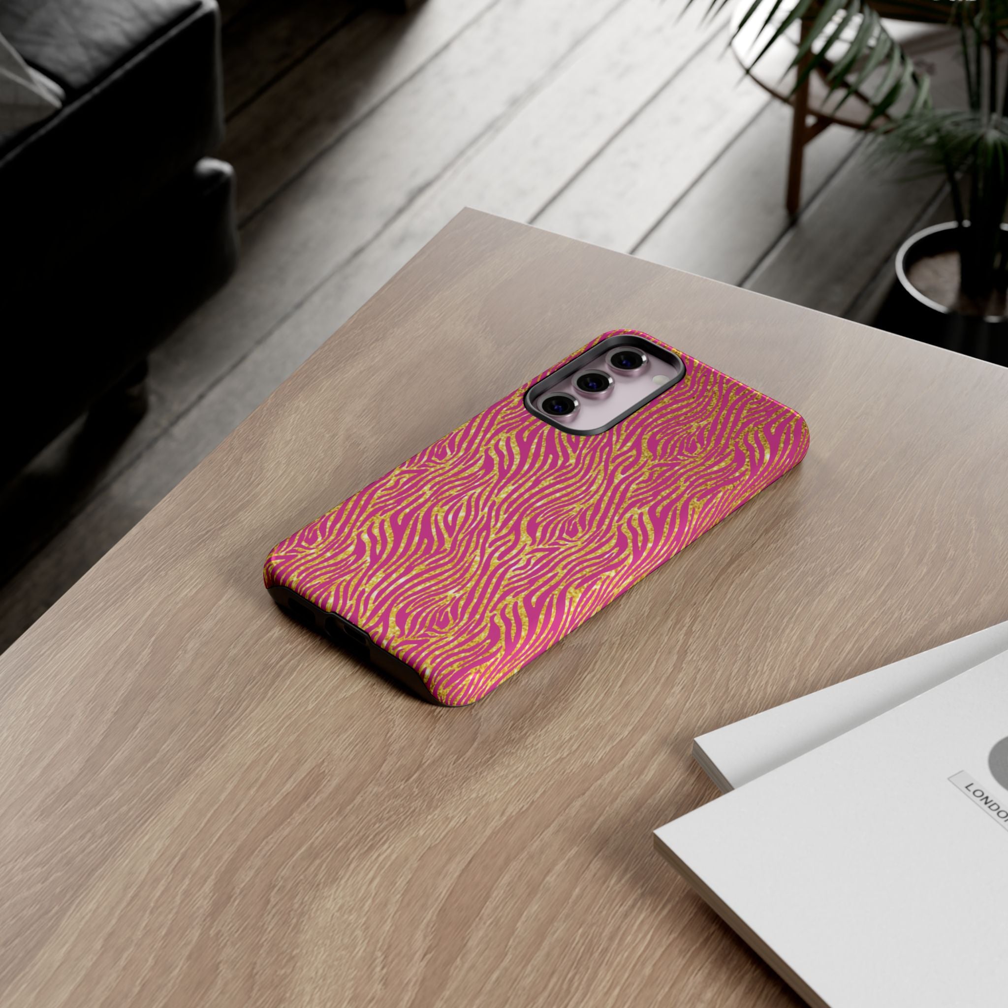 Pink Gold Zebra Print Tough Case for iPhone, Galaxy, or Google Pixel