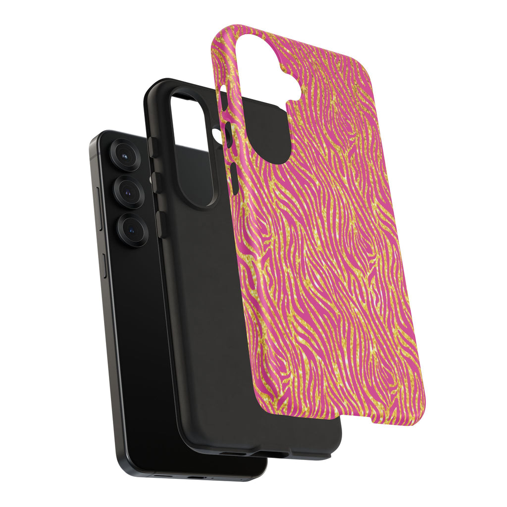 Pink Gold Zebra Print Tough Case for iPhone, Galaxy, or Google Pixel