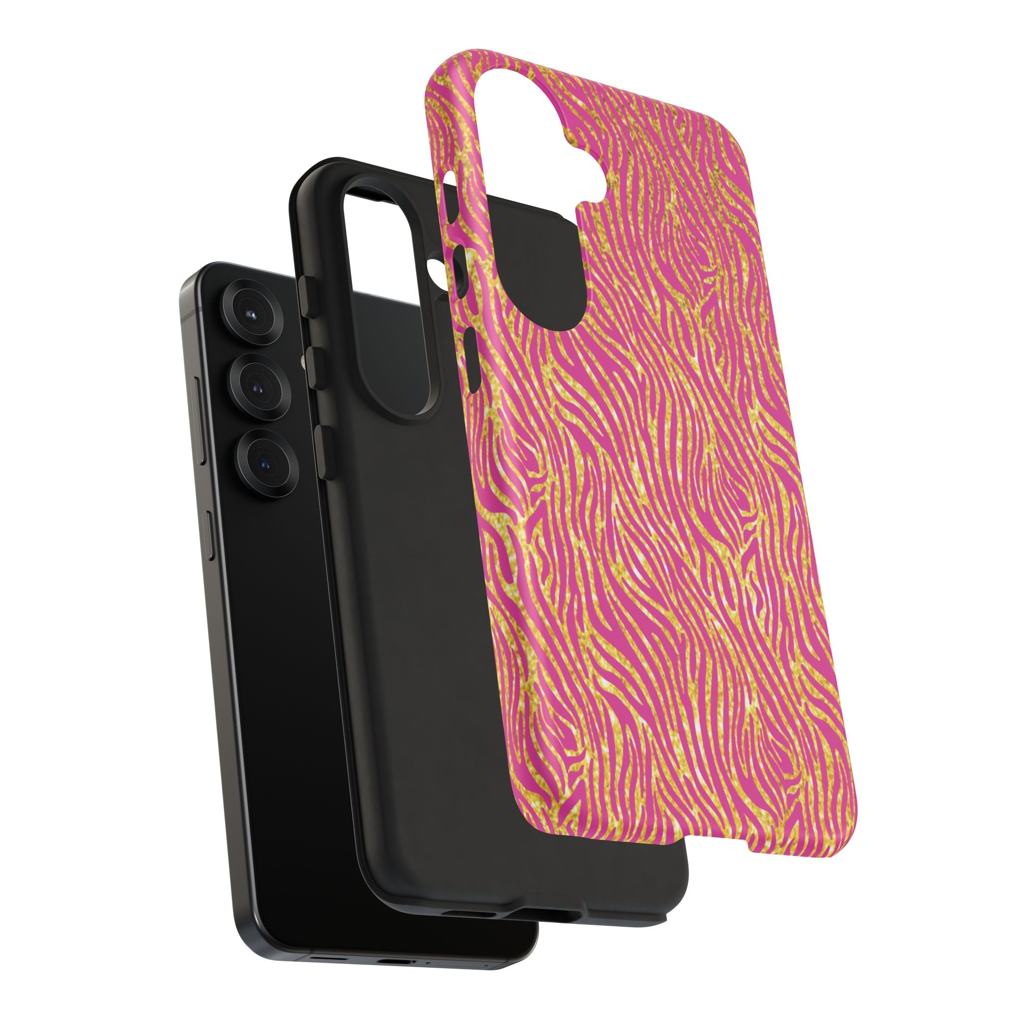 Pink Gold Zebra Print Tough Case for iPhone, Galaxy, or Google Pixel