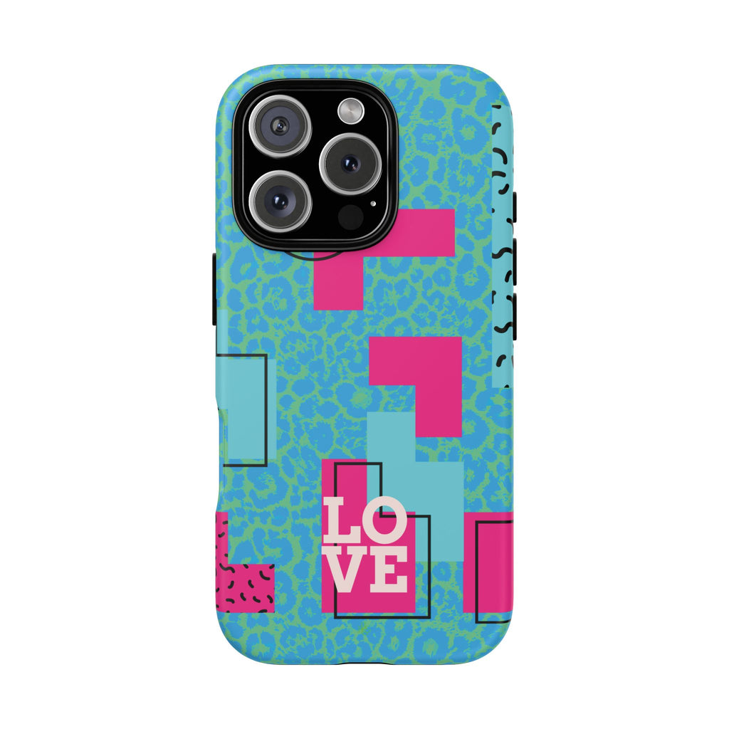 LOVE Aqua Blue Leopard RG Tough Phone Case iPhone, Galaxy, or Google Pixel