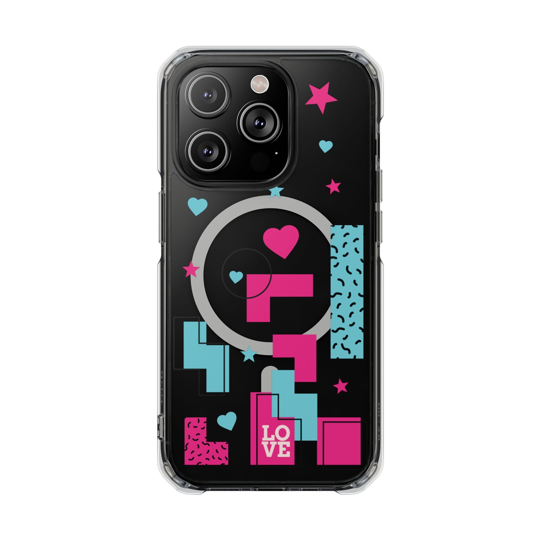 LOVE Retro Blocks Magnetic iPhone 14, 15, 16 Series Clear Impact Cases