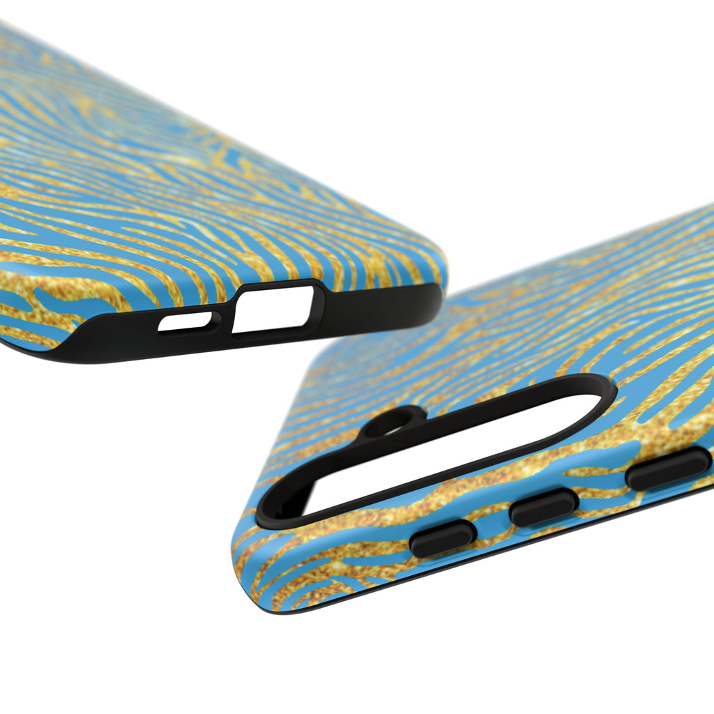 Blue Gold Zebra Tough Case for iPhone, Galaxy, or Google Pixel