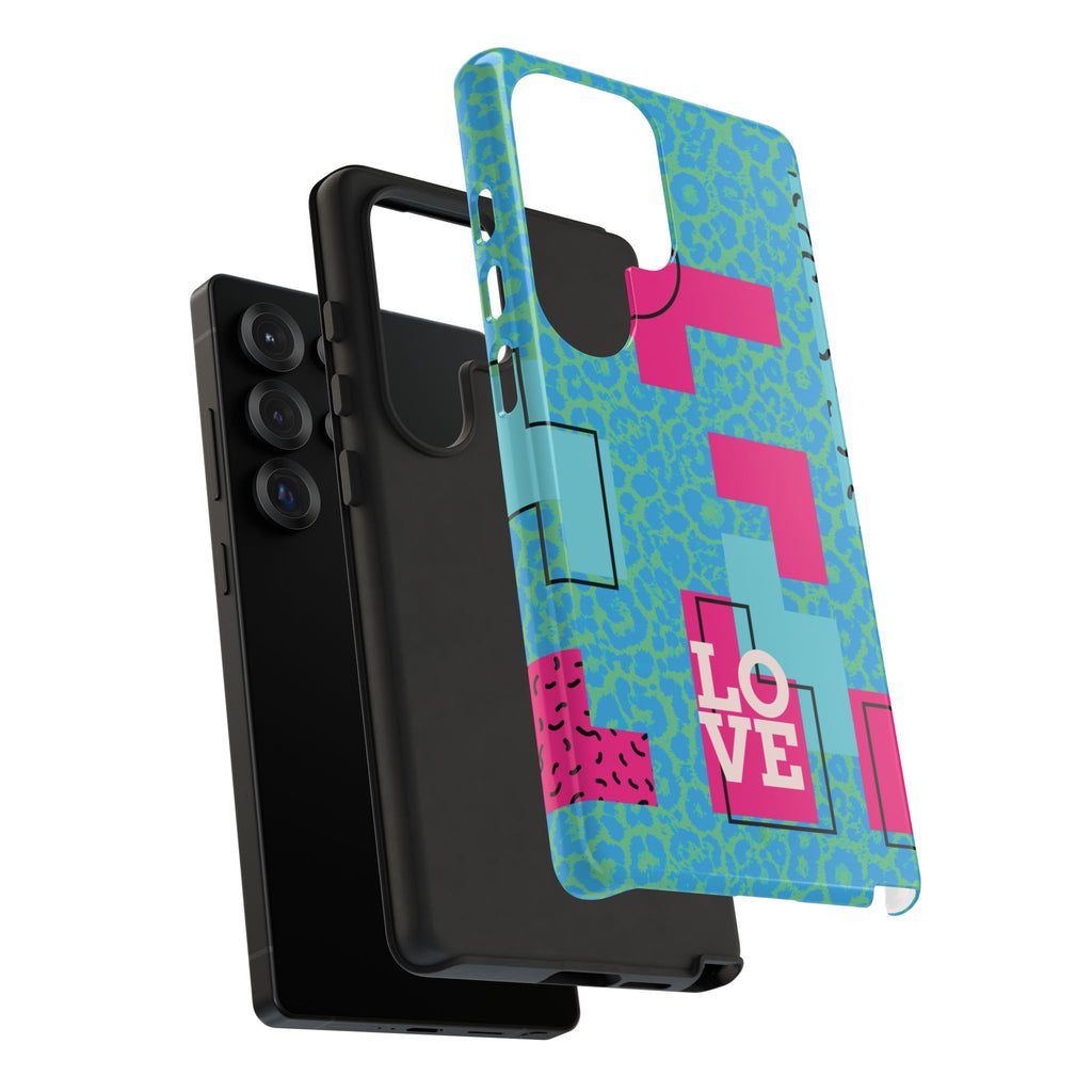 LOVE Aqua Blue Leopard RG Tough Phone Case iPhone, Galaxy, or Google Pixel