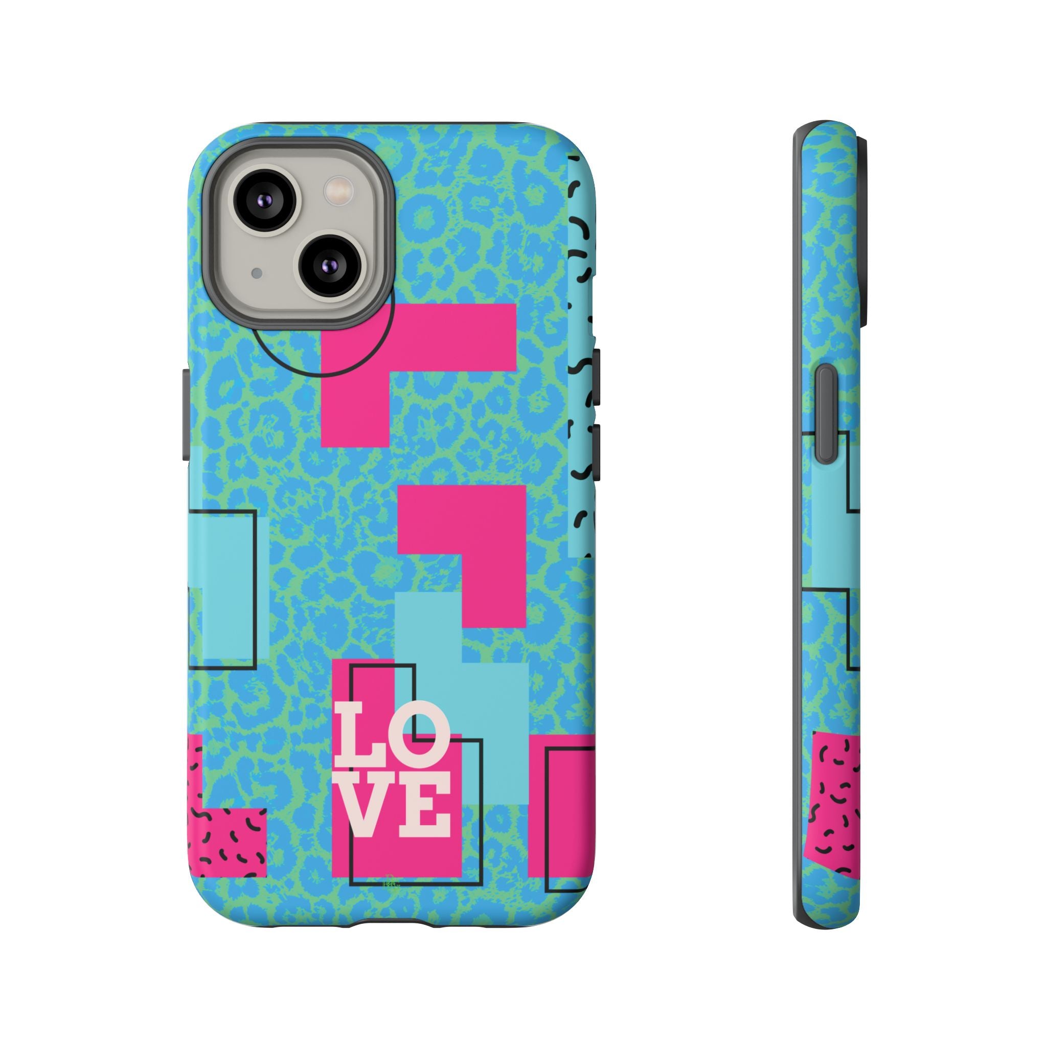 LOVE Aqua Blue Leopard RG Tough Phone Case iPhone, Galaxy, or Google Pixel