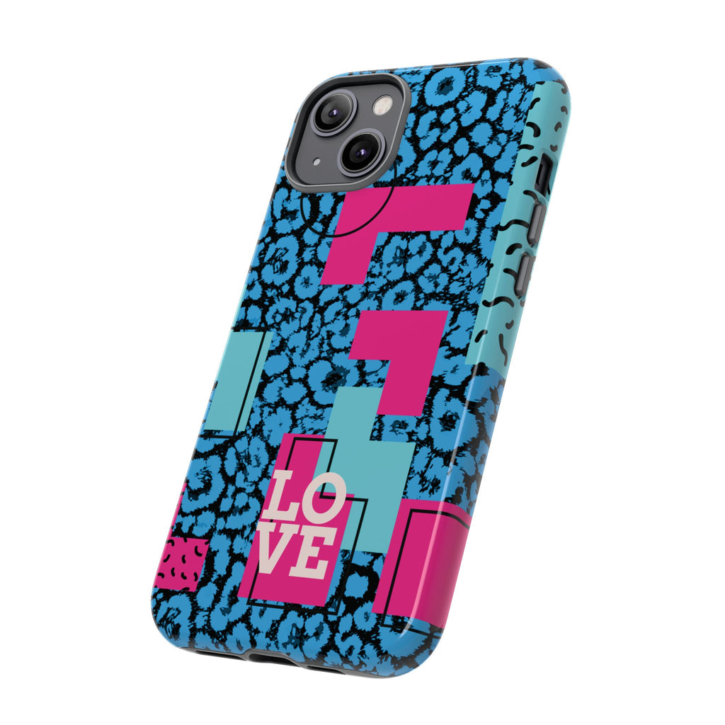 LOVE Blue Leopard 80s Vibe Tough Case for iPhone, Galaxy, or Google Pixel