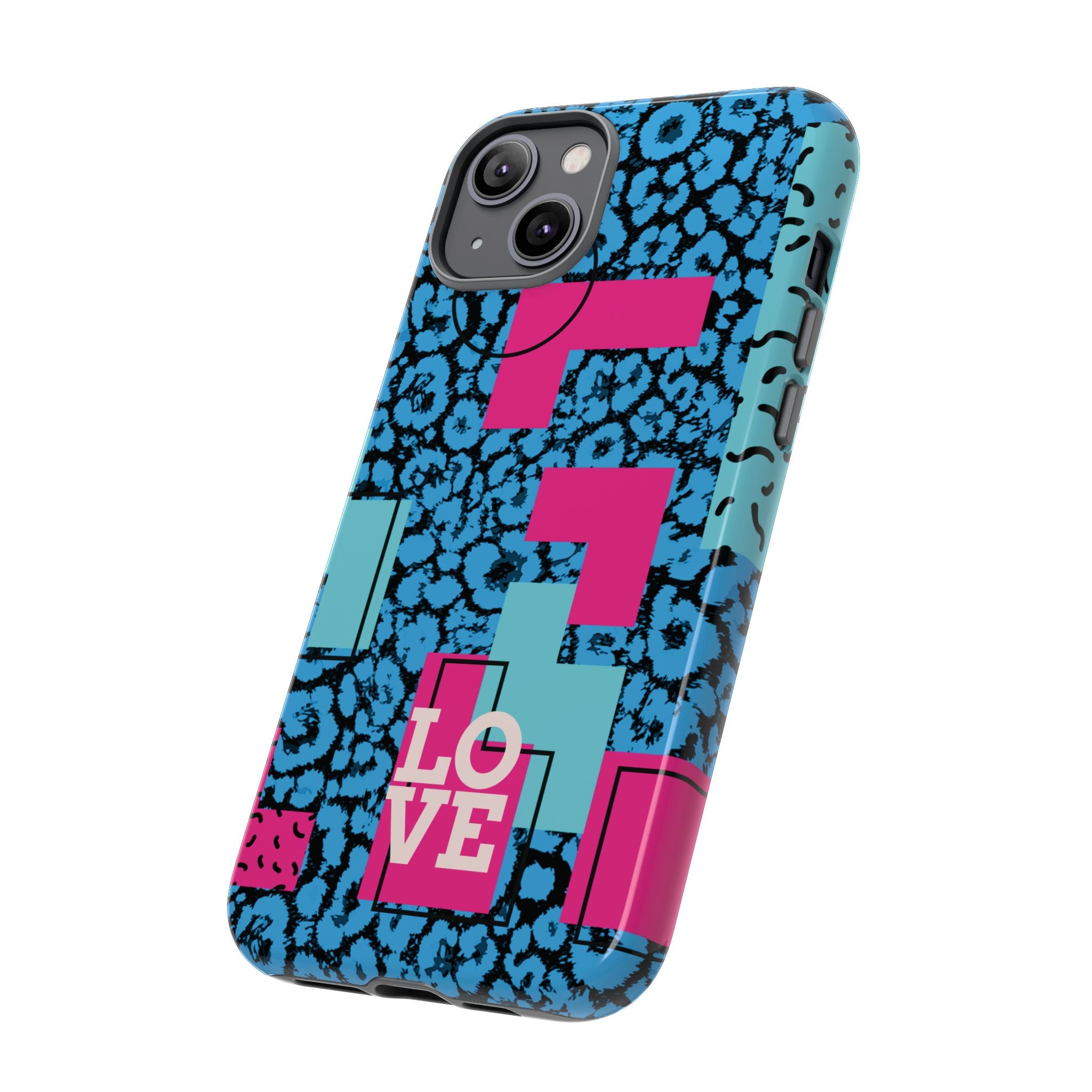 LOVE Blue Leopard 80s Vibe Tough Case for iPhone, Galaxy, or Google Pixel