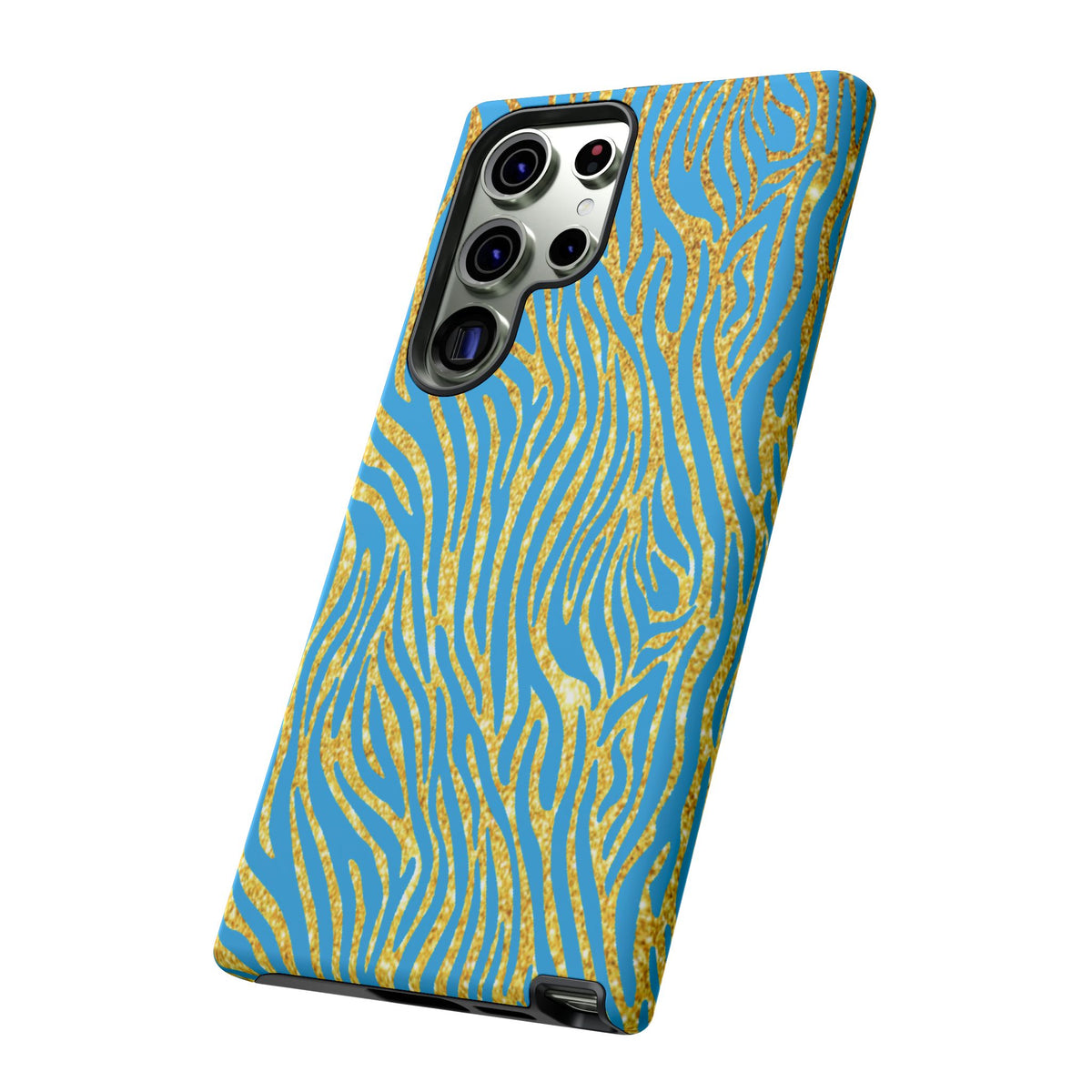 Blue Gold Zebra Tough Case for iPhone, Galaxy, or Google Pixel