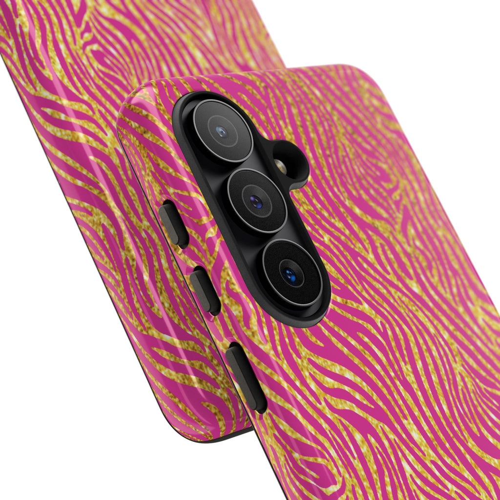 Pink Gold Zebra Print Tough Case for iPhone, Galaxy, or Google Pixel