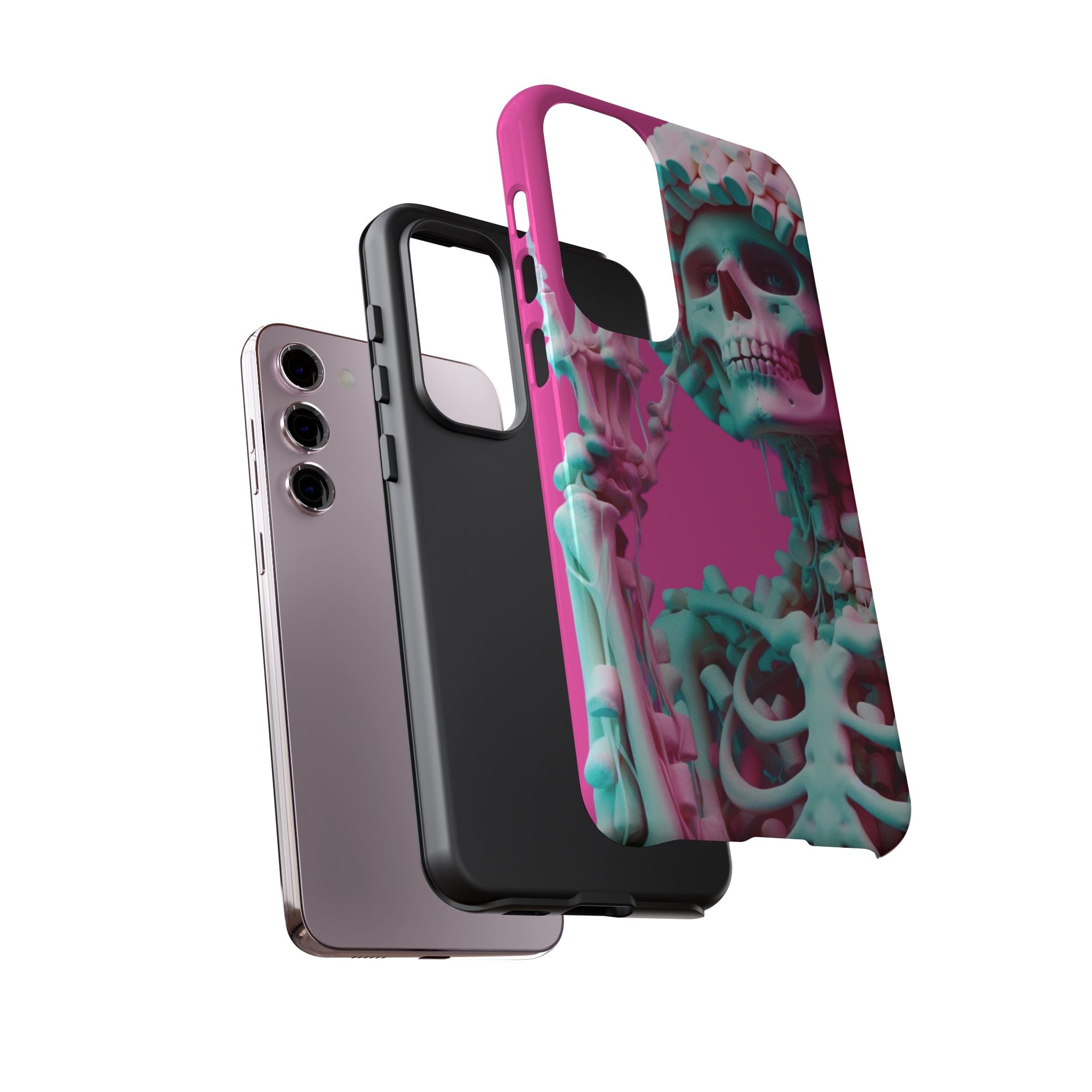 Neon Pink Skeleton Tough Phone Case for iPhone, Galaxy and Google Pixel
