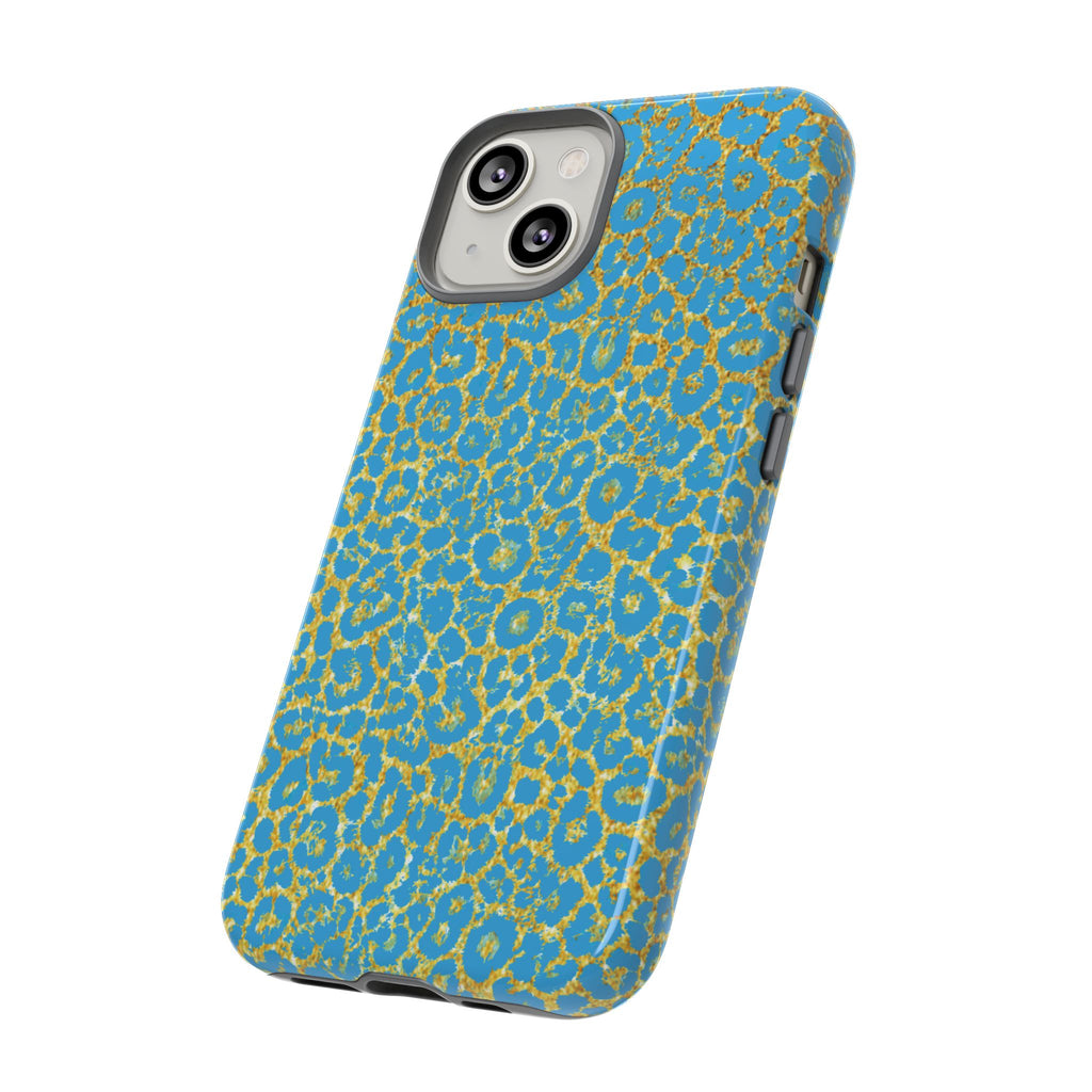 Blue Gold Leopard Tough Phone Case for iPhone, Galaxy, or Google Pixel