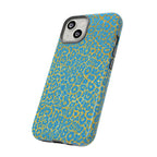 Blue Gold Leopard Tough Phone Case for iPhone, Galaxy, or Google Pixel
