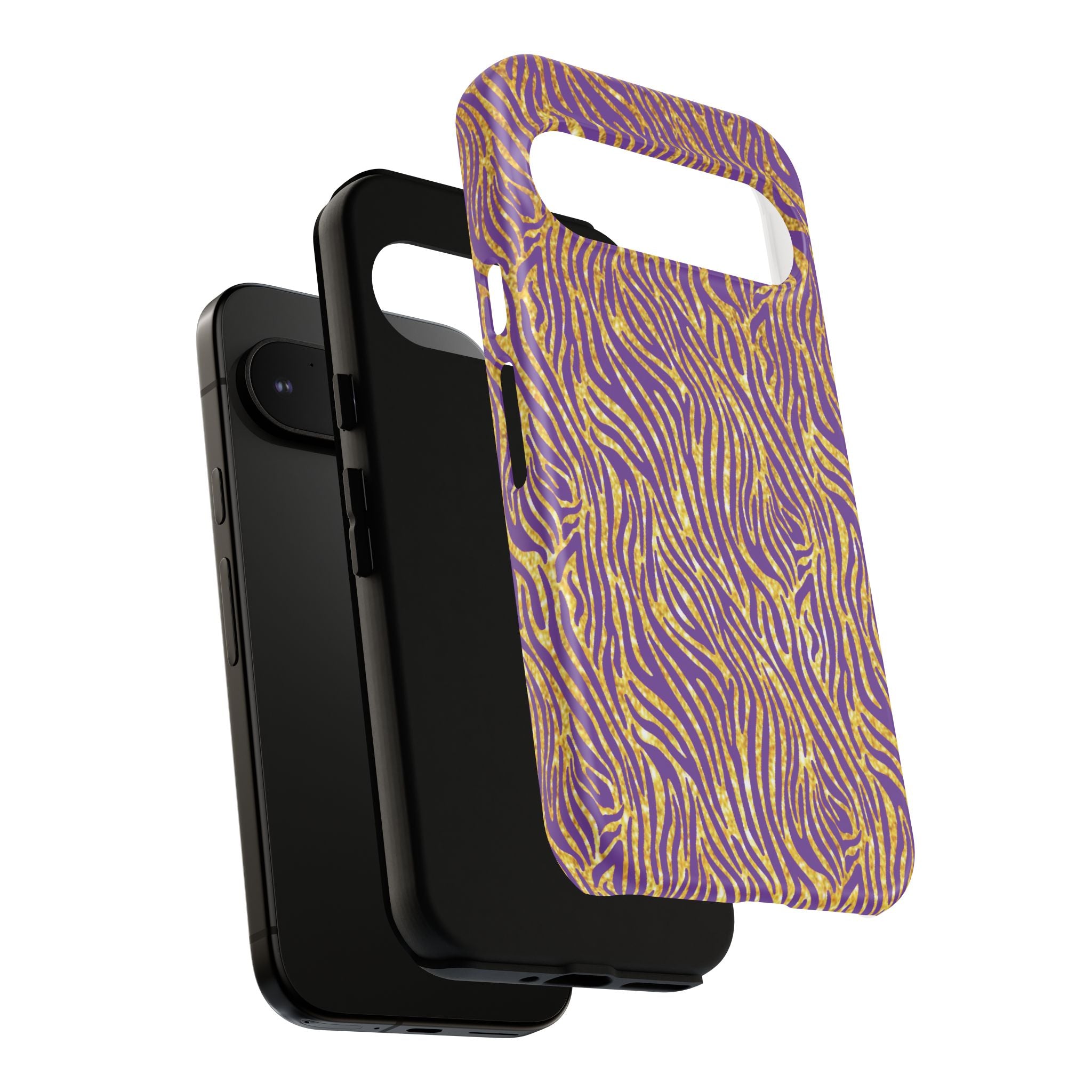 Vibrant Purple Gold Zebra Tough Phone Case iPhone, Galaxy, or Google Pixel
