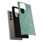Blue Gold Zebra Tough Case for iPhone, Galaxy, or Google Pixel