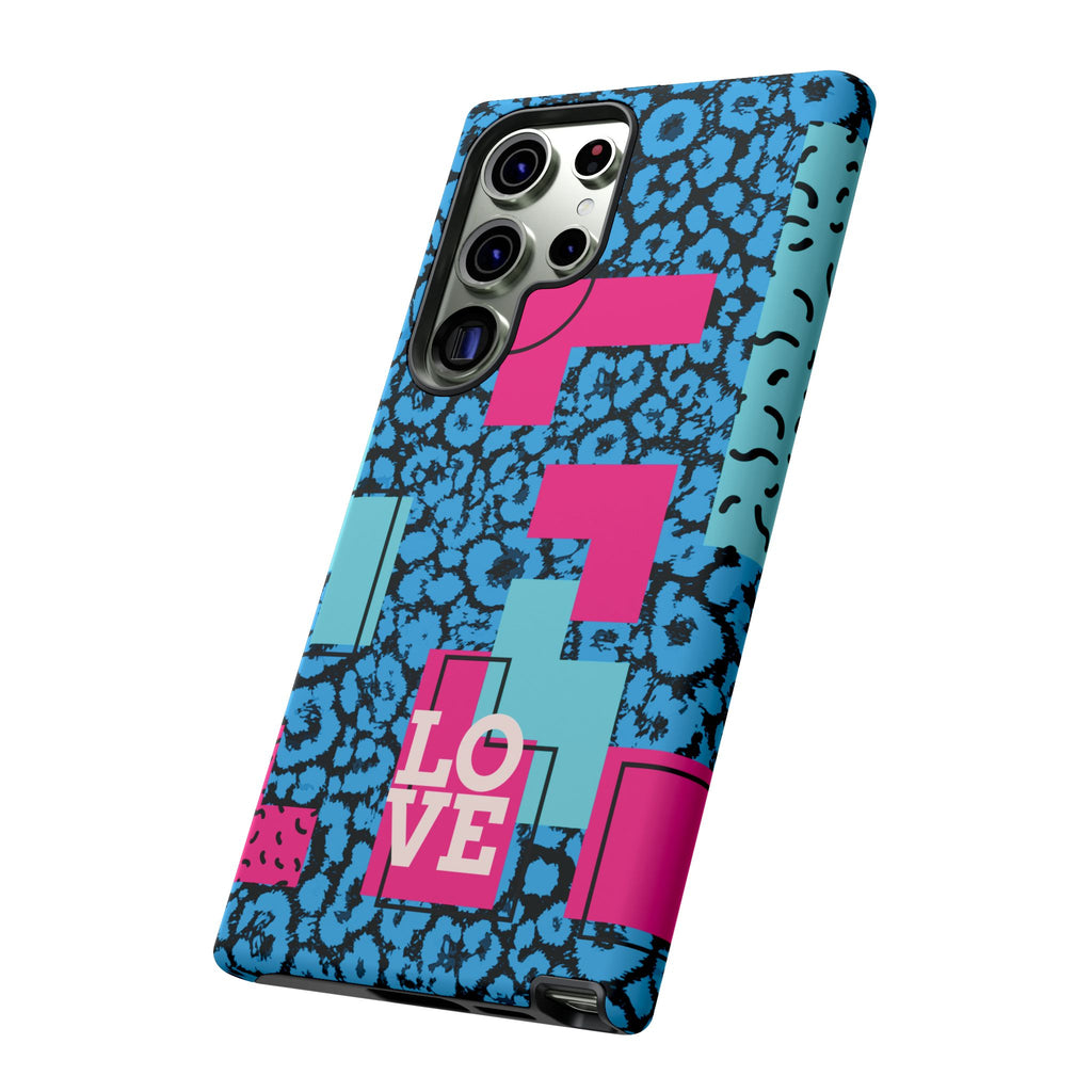 LOVE Blue Leopard 80s Vibe Tough Case for iPhone, Galaxy, or Google Pixel