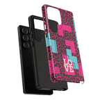 Pink Love Retro Blocks Leopard RG Tough Phone Case for iPhone, Galaxy, or Google Pixel