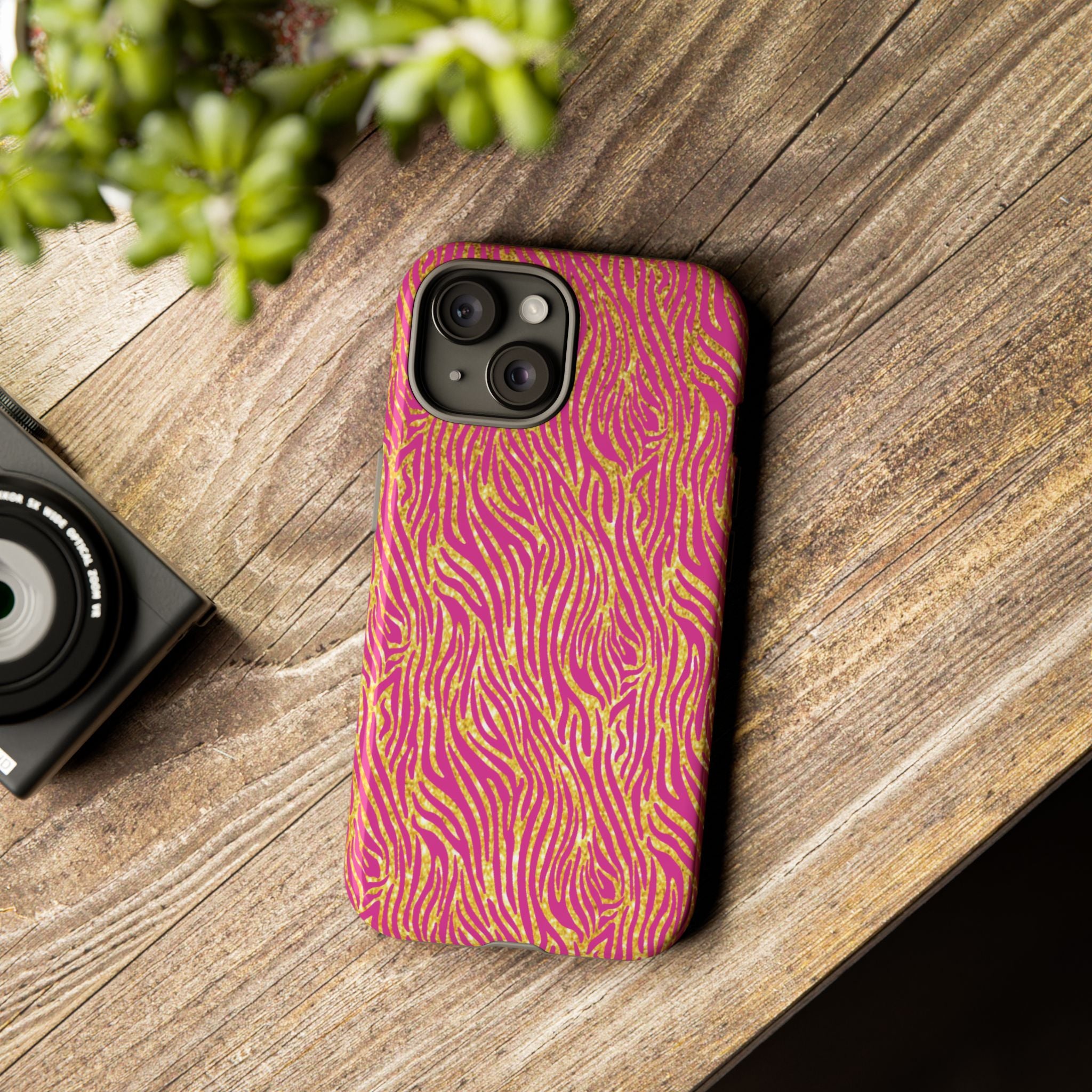 Pink Gold Zebra Print Tough Case for iPhone, Galaxy, or Google Pixel