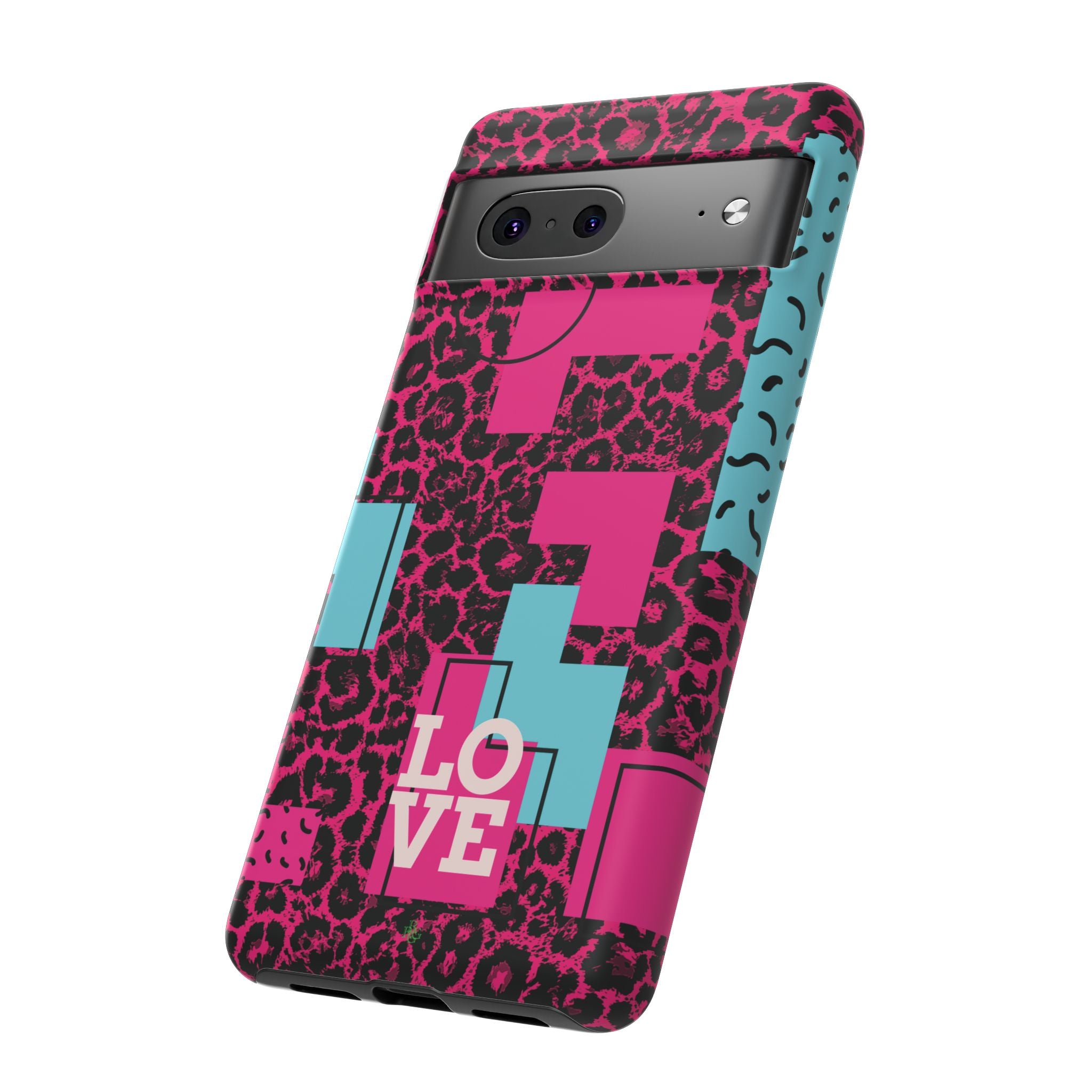 Pink Love Retro Blocks Leopard RG Tough Phone Case for iPhone, Galaxy, or Google Pixel
