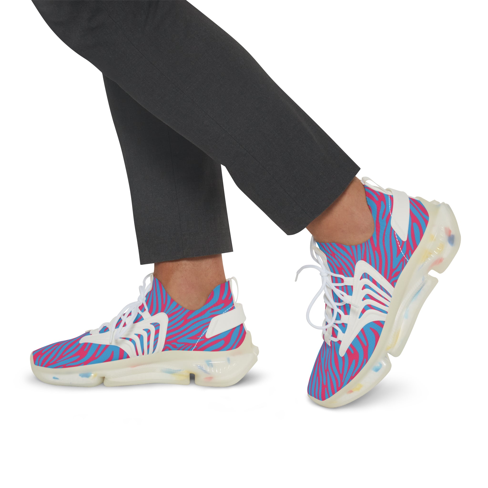 Blue Pink Zebra Men's Mesh Sneakers
