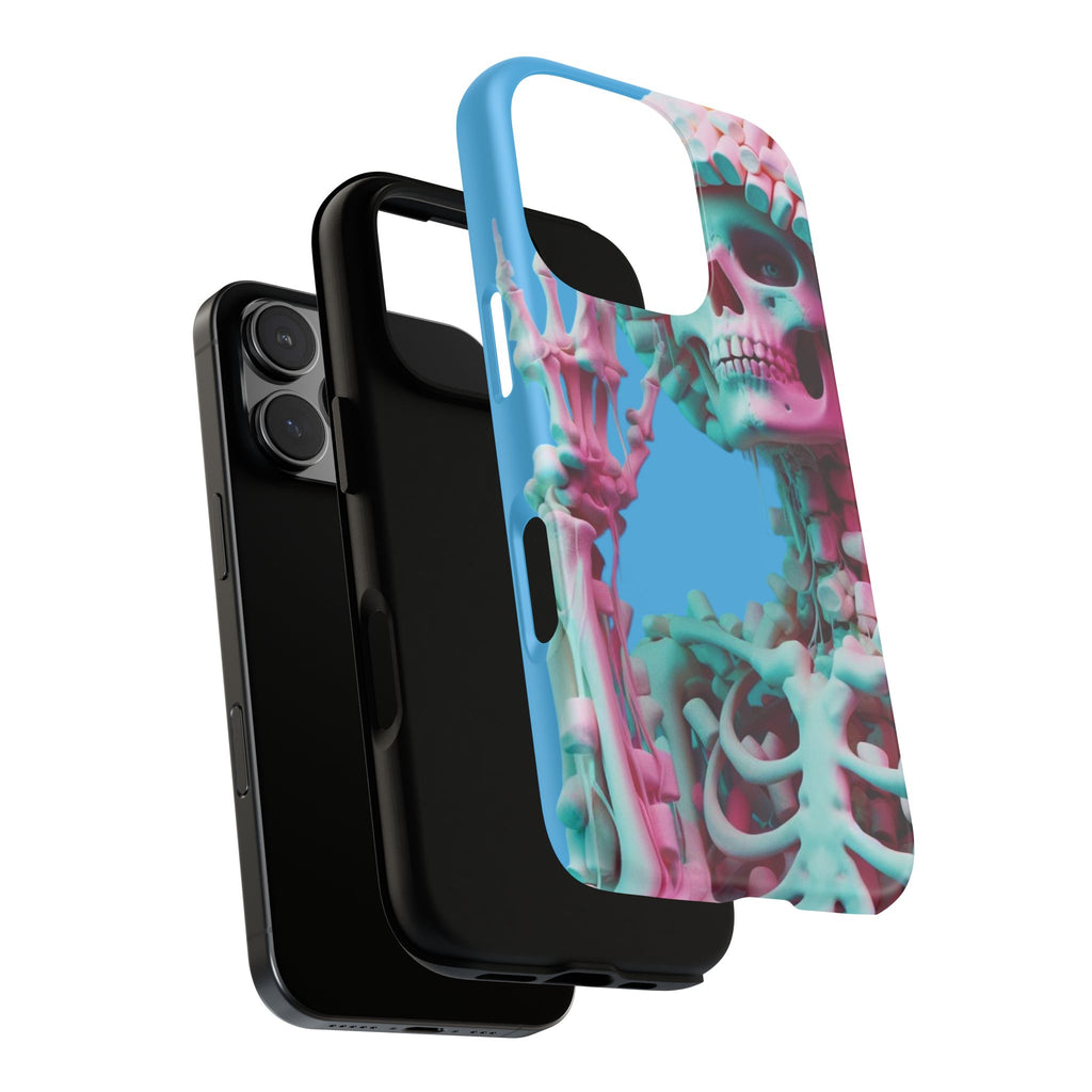 Neon Pink Skeleton Blue Tough Phone Case for iPhone, Galaxy or Google Pixel