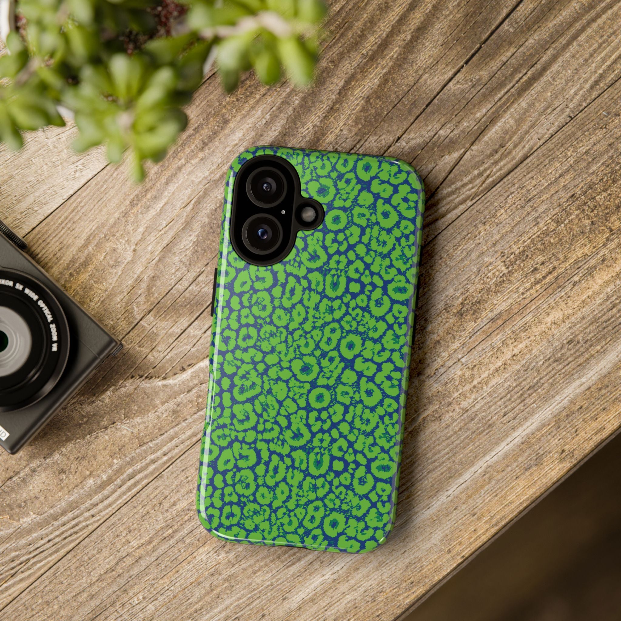 Blue Neon Green  Leopard Tough Phone Case for iPhone, Galaxy, or Google Pixel