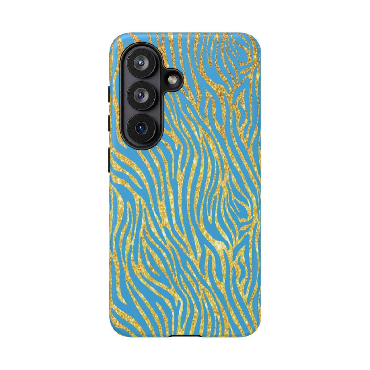 Blue Gold Zebra Tough Case for iPhone, Galaxy, or Google Pixel