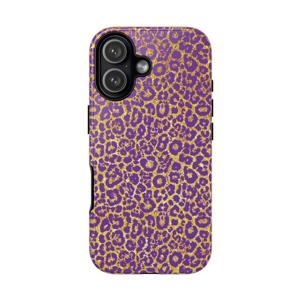 Purple Gold Leopard Tough Phone Case for iPhone, Galaxy, or Google Pixel