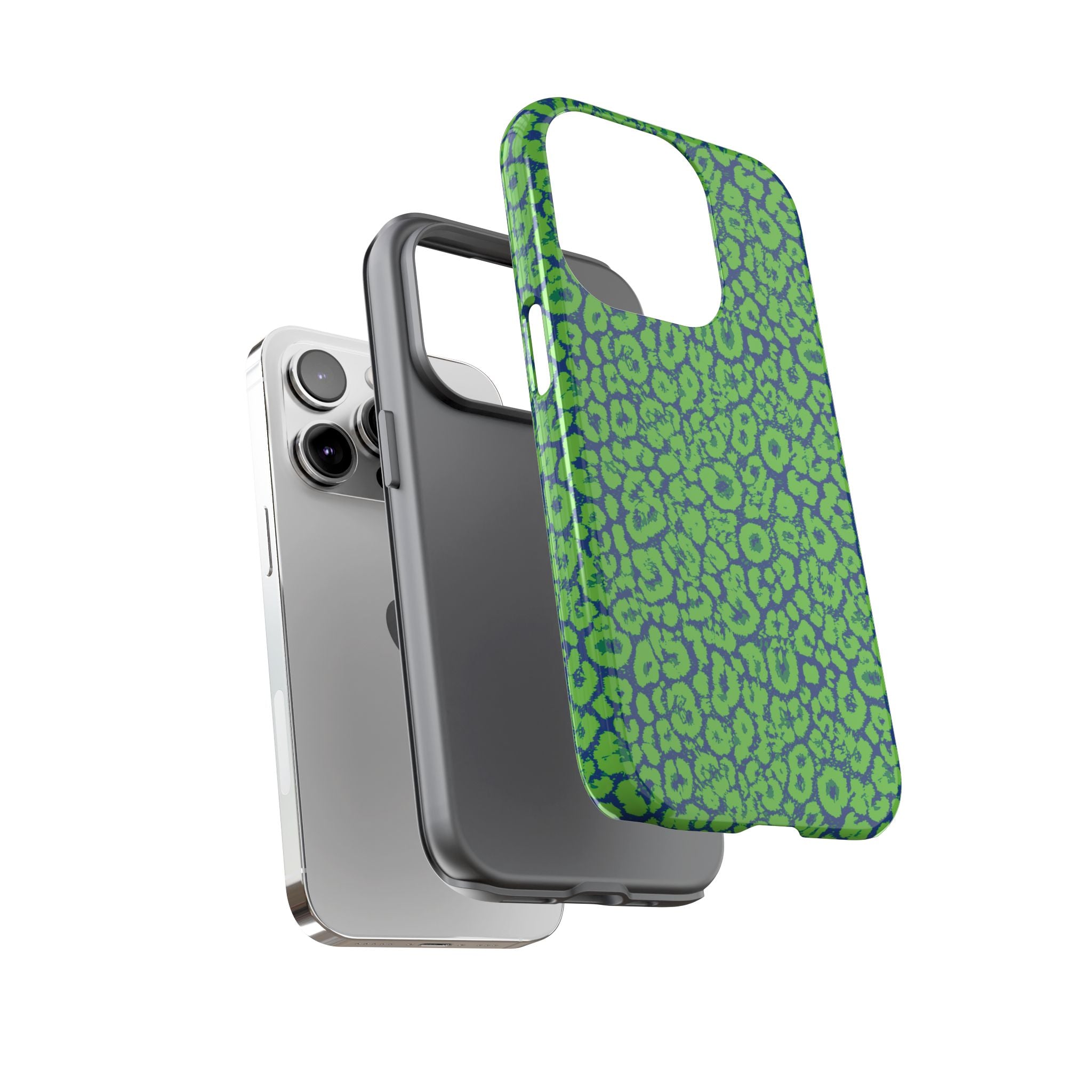 Blue Neon Green  Leopard Tough Phone Case for iPhone, Galaxy, or Google Pixel