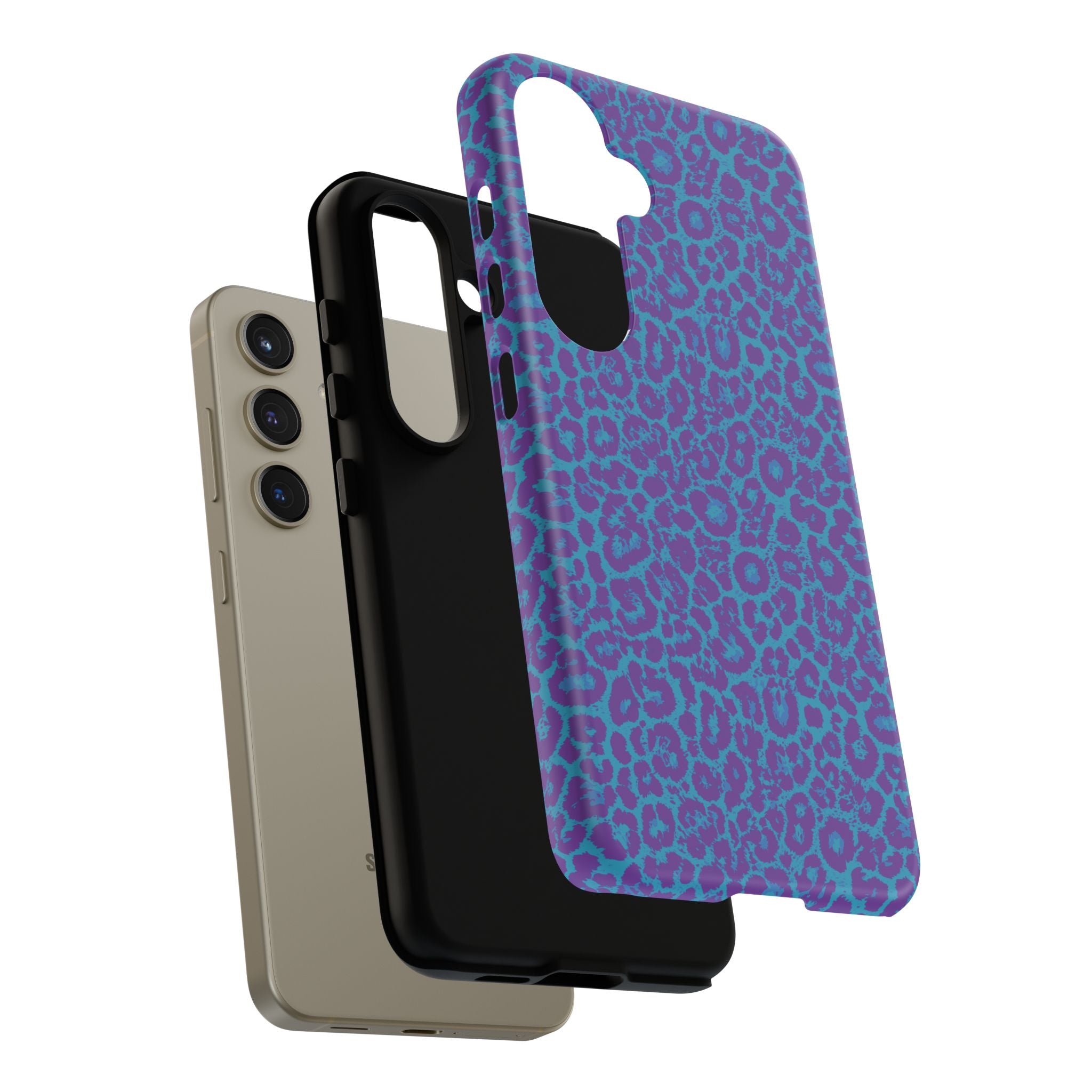 Leopard Printed Purple Blue Tough Phone Case for iPhone, Galaxy, or Google Pixel