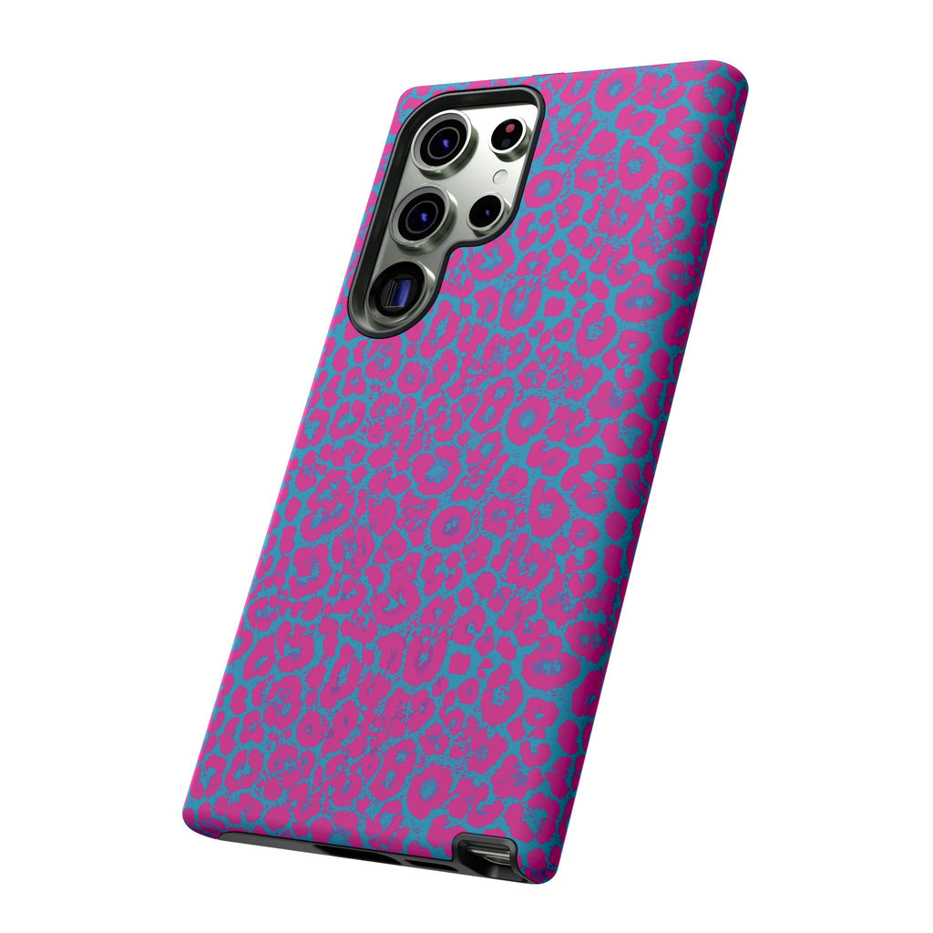 Pink Blue Leopard Tough Phone Case iPhone, Galaxy, or Google Pixel
