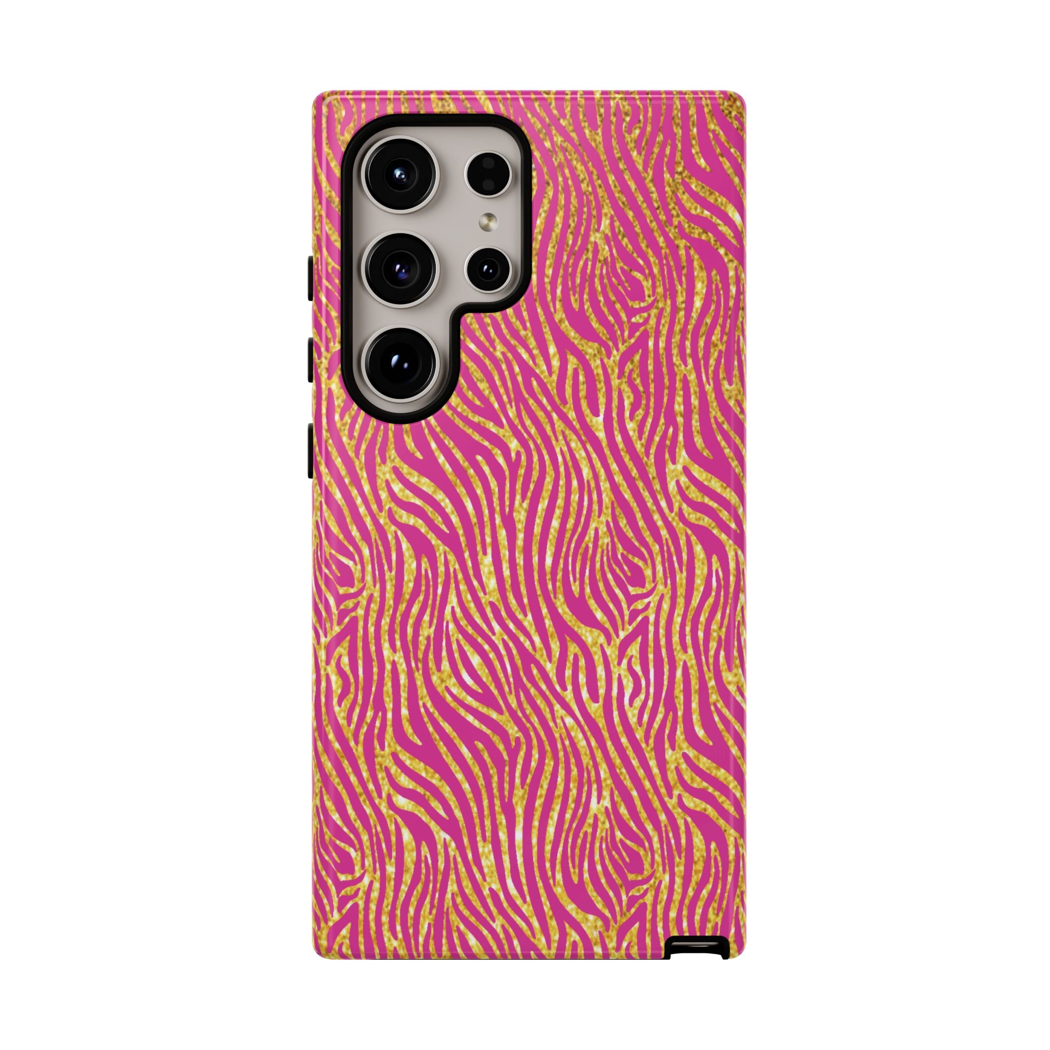 Pink Gold Zebra Print Tough Case for iPhone, Galaxy, or Google Pixel