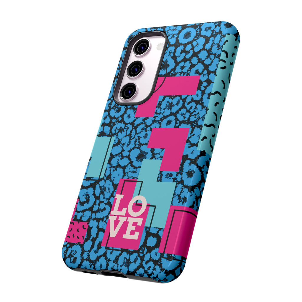 LOVE Blue Leopard 80s Vibe Tough Case for iPhone, Galaxy, or Google Pixel