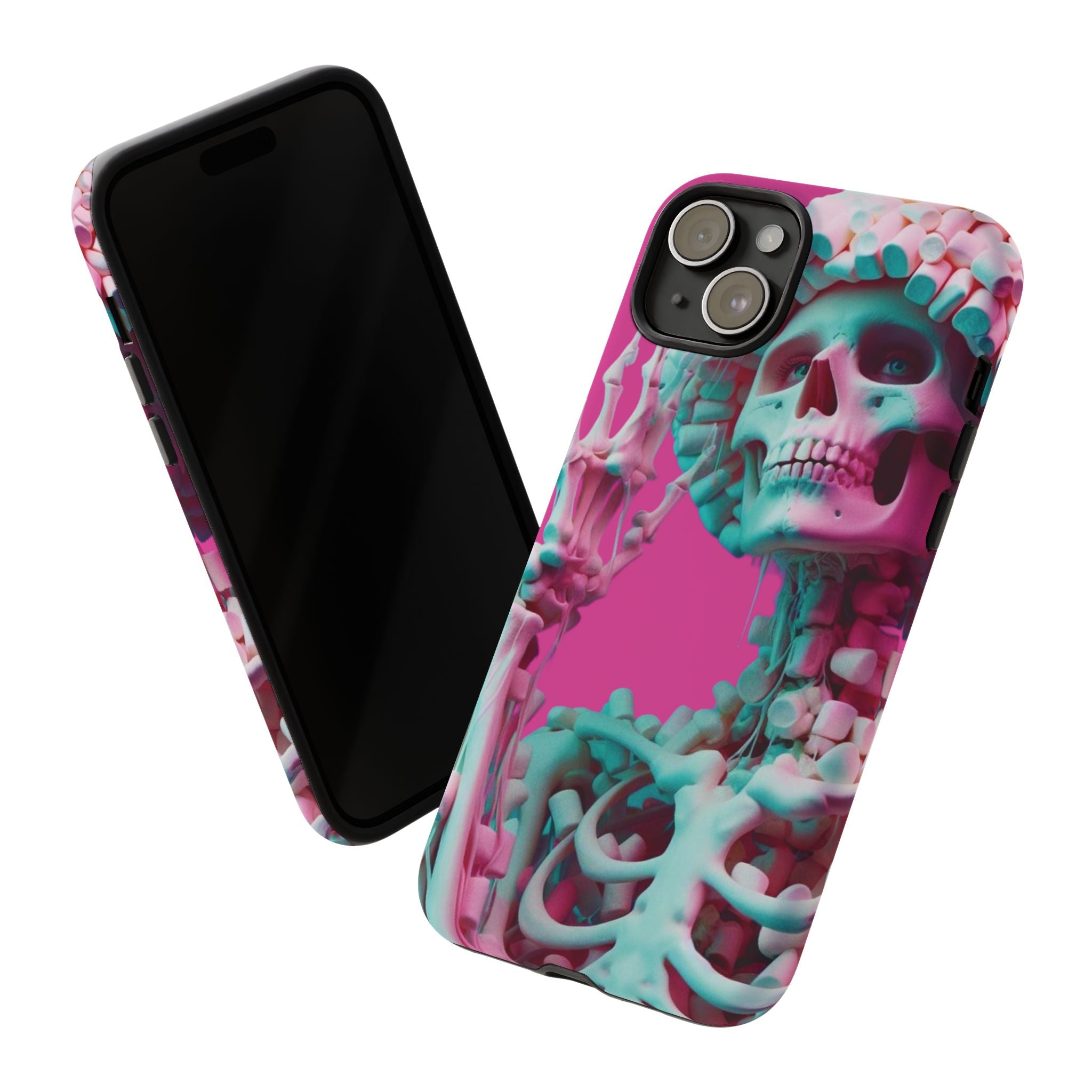 Neon Pink Skeleton Tough Phone Case for iPhone, Galaxy and Google Pixel