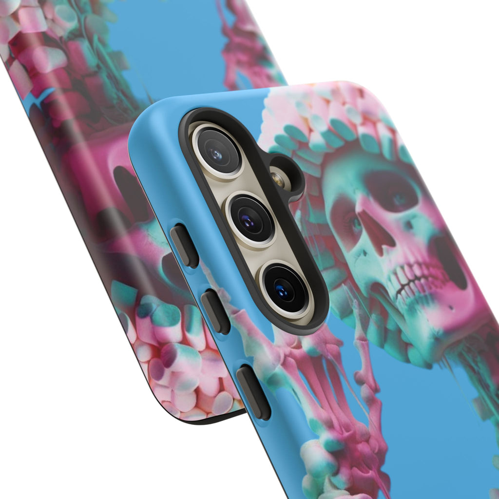 Neon Pink Skeleton Blue Tough Phone Case for iPhone, Galaxy or Google Pixel
