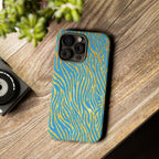 Blue Gold Zebra Tough Case for iPhone, Galaxy, or Google Pixel