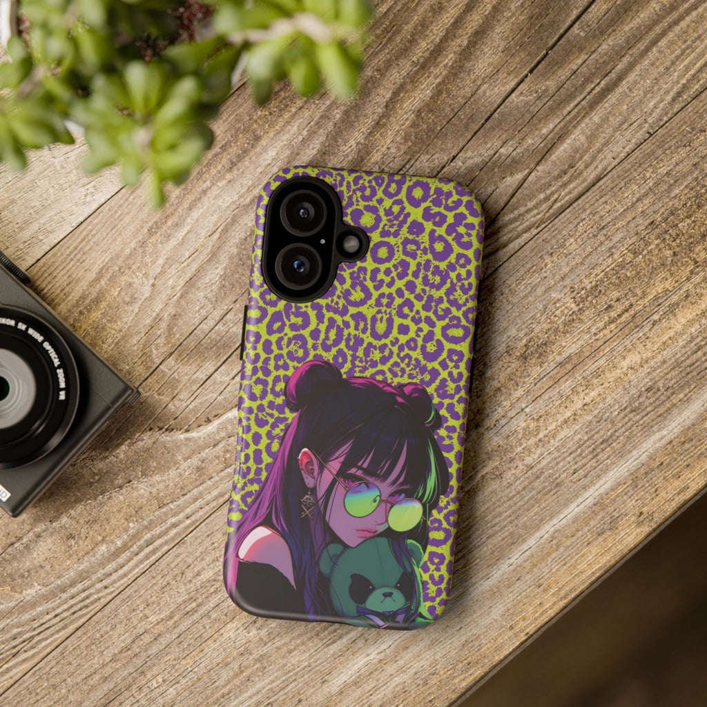 Purple Neon Lime Leopard Kz Tough Case for iPhone, Galaxy, or Google Pixel