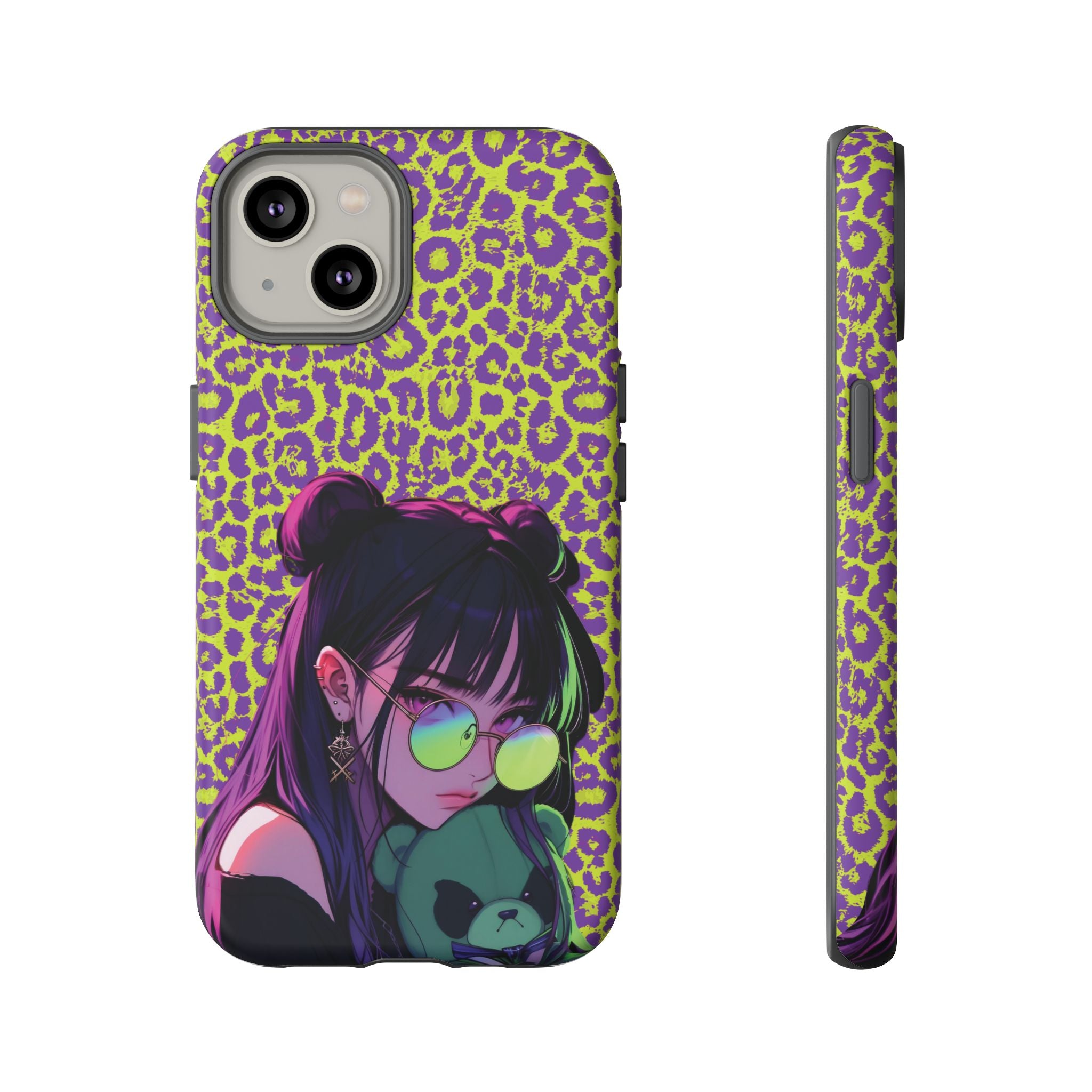 Purple Neon Lime Leopard Kz Tough Case for iPhone, Galaxy, or Google Pixel