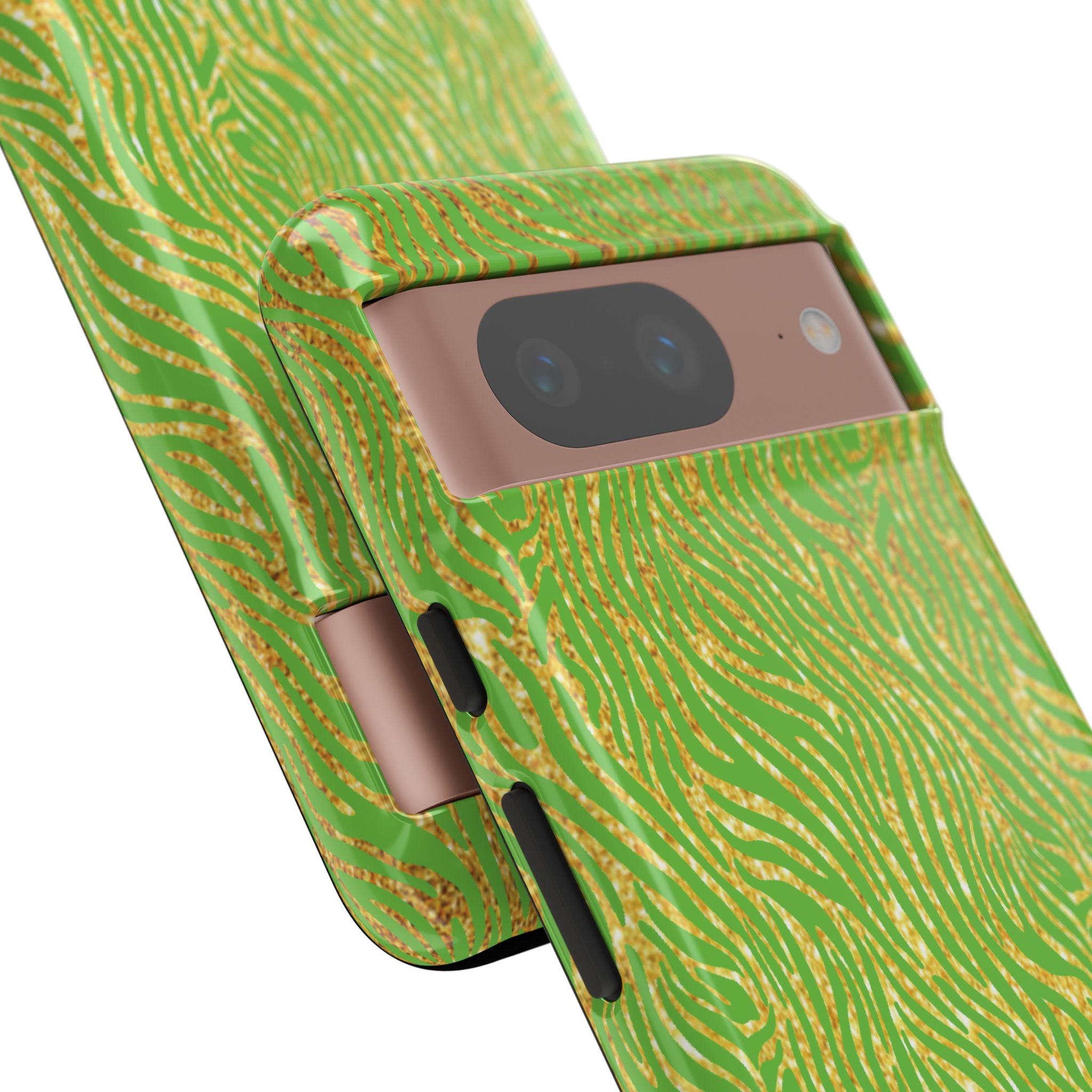Neon Green Gold Zebra Tough Phone Case for iPhone, Galaxy, or Google Pixel