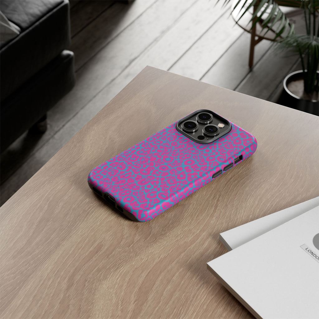 Pink Blue Leopard Tough Phone Case iPhone, Galaxy, or Google Pixel