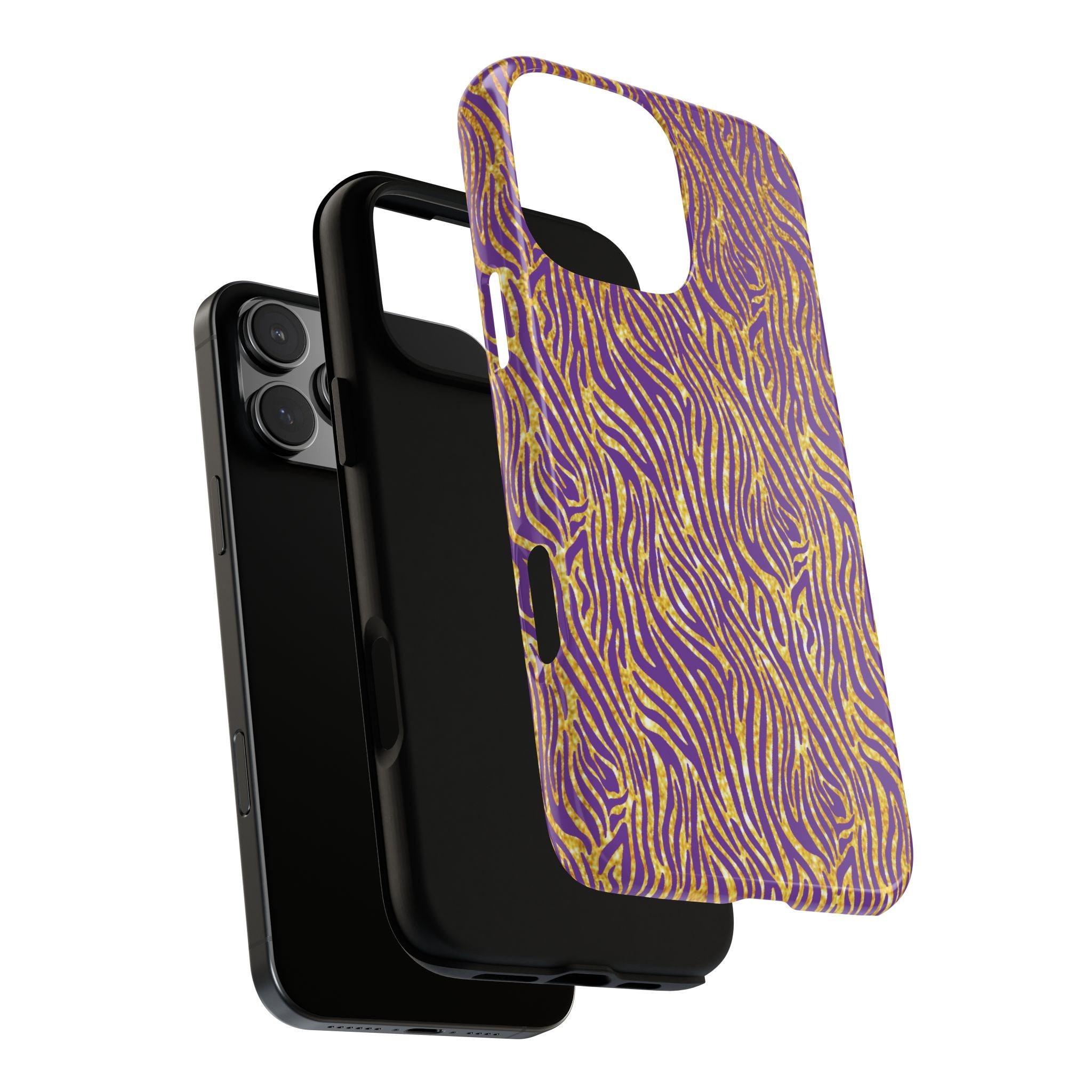Vibrant Purple Gold Zebra Tough Phone Case iPhone, Galaxy, or Google Pixel